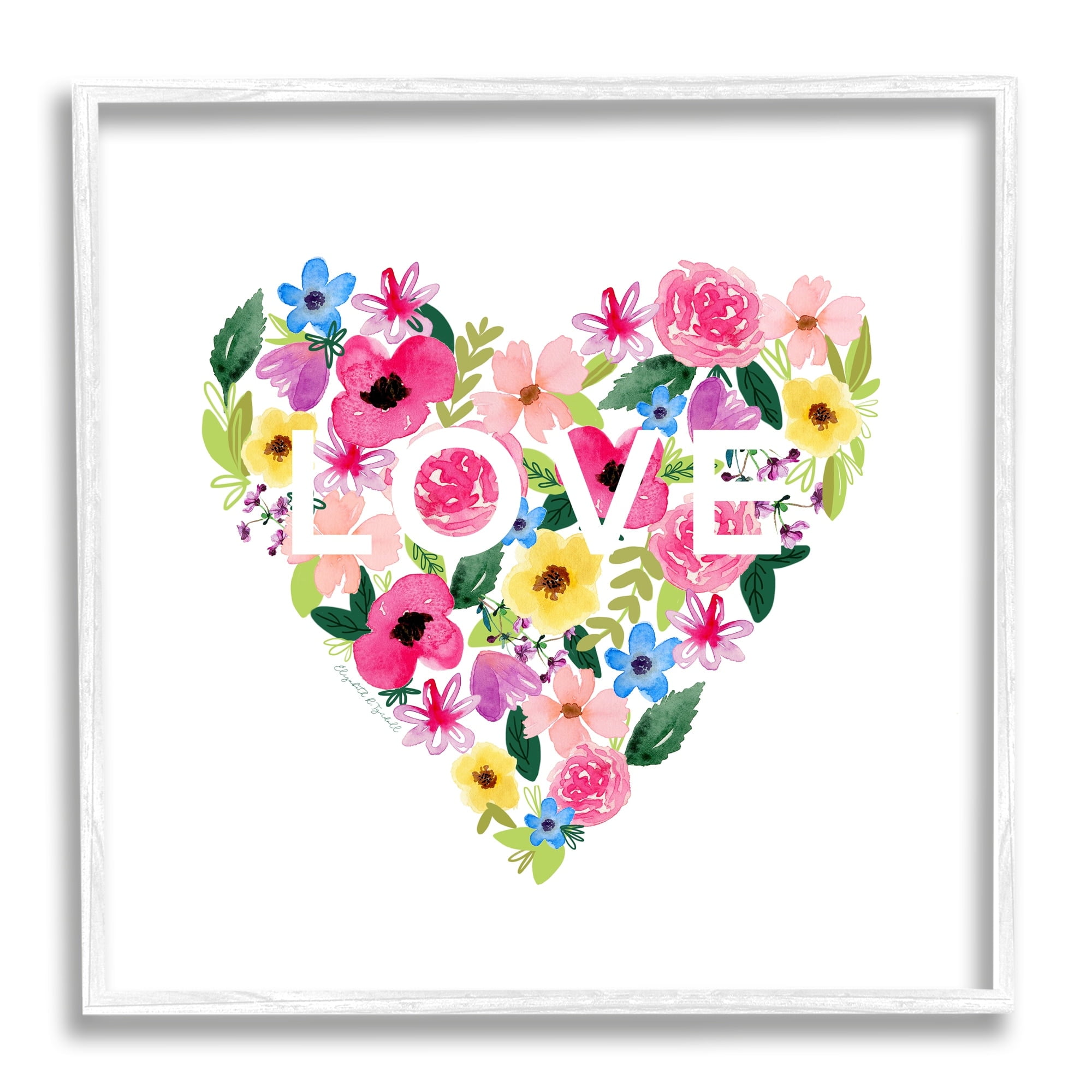 Stupell Industries Vivid Heart Blossom Love Inspirational Minimalistic Sentiment,24 x 24, Design by Elizabeth Tyndall