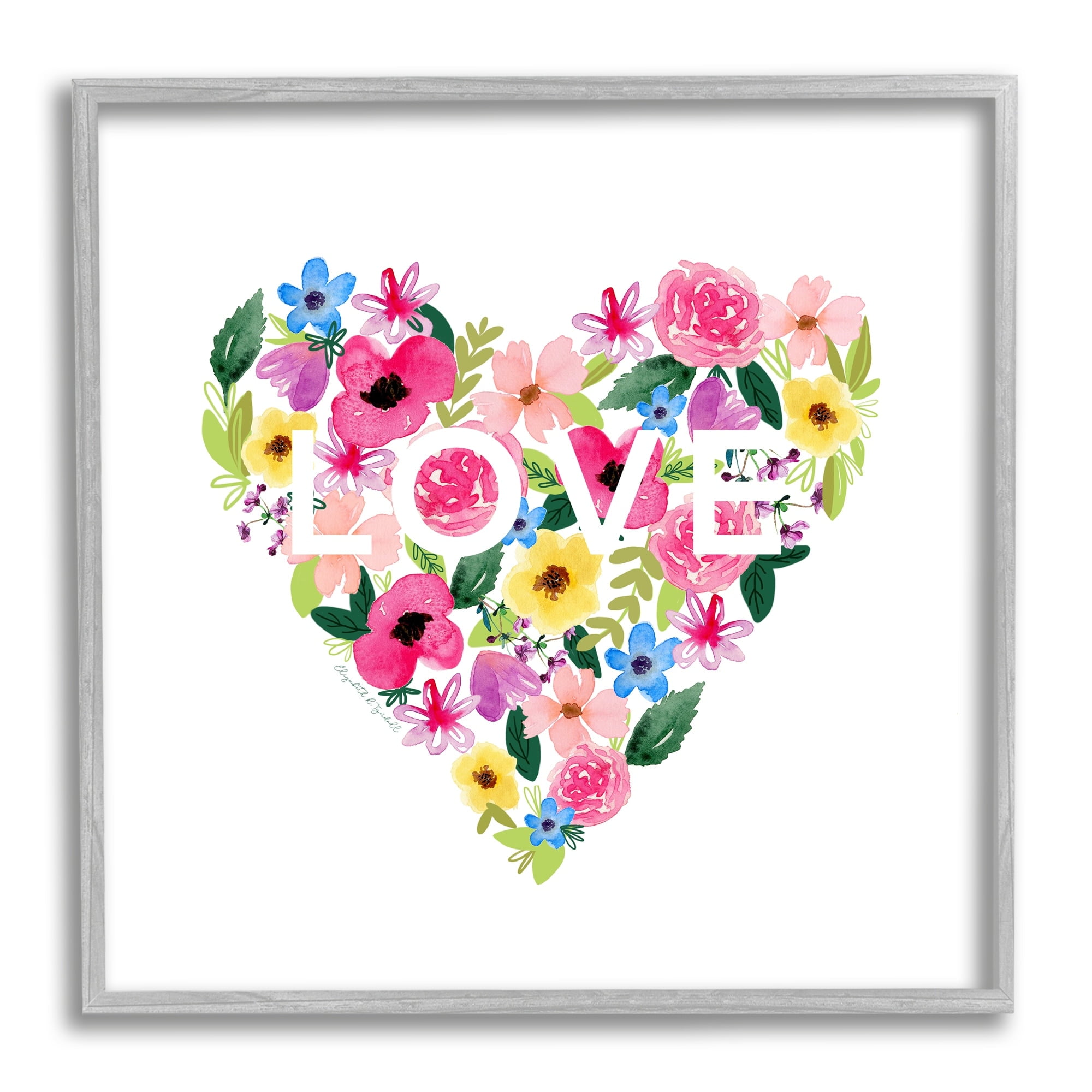 Stupell Industries Vivid Heart Blossom Love Inspirational Minimalistic Sentiment,24 x 24, Design by Elizabeth Tyndall