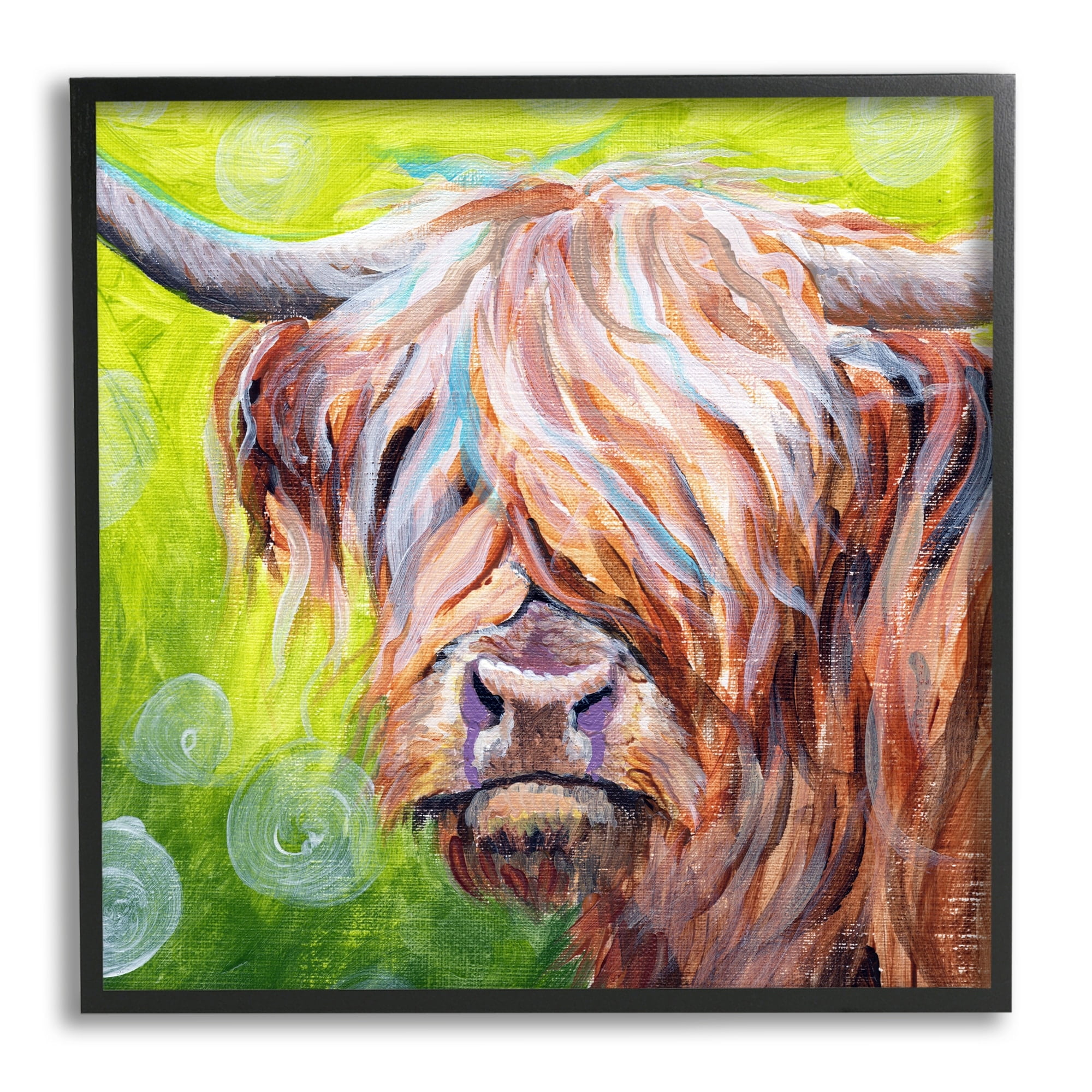 Stupell Industries Vivid Highland Cattle Rural Farmland Animal Painting Painting Black Framed Art Print Wall Art, Design by Jennifer Redstreake