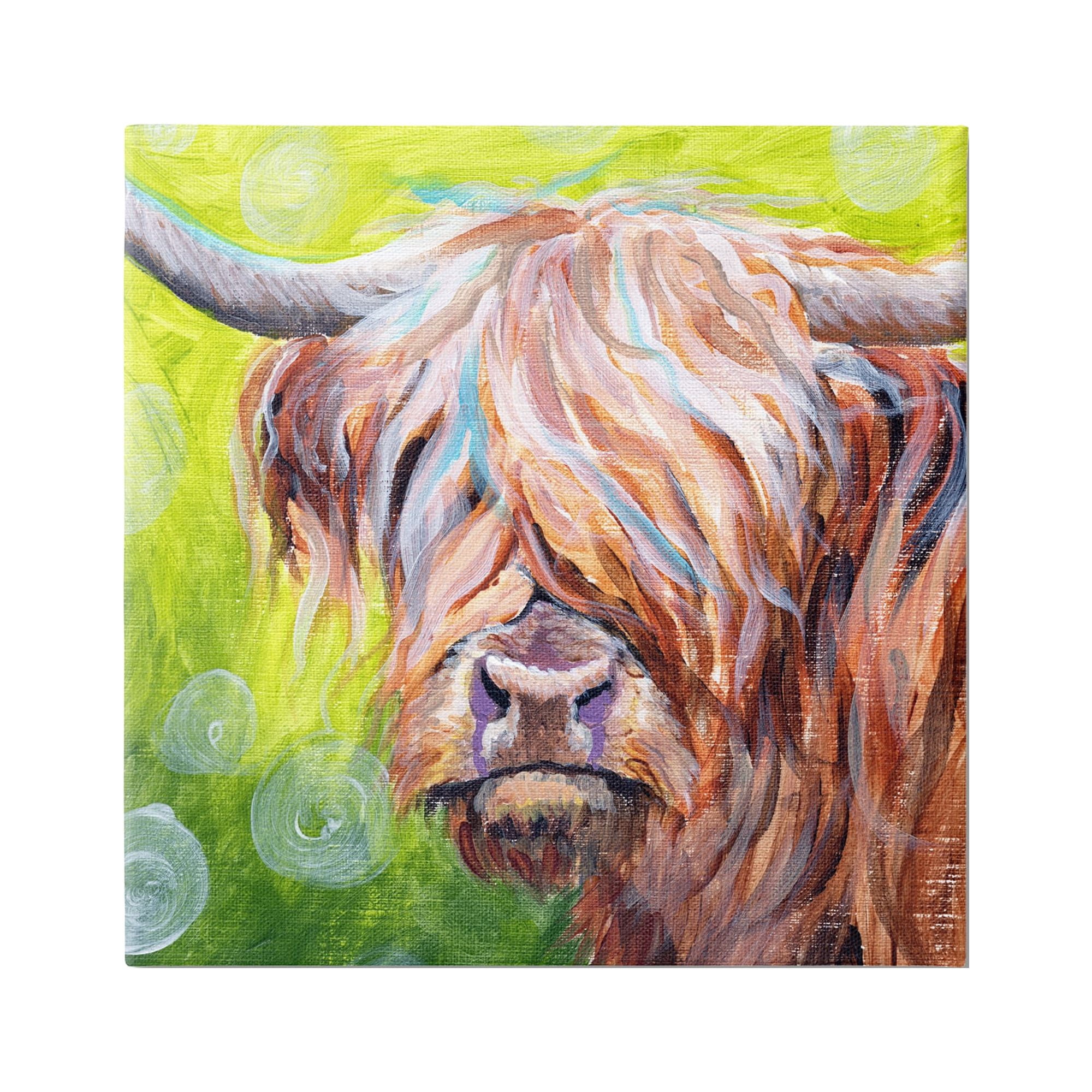Stupell Industries Vivid Highland Cattle Rural Farmland Animal Painting Painting Gallery Wrapped Canvas Print Wall Art, Design by Jennifer Redstreake