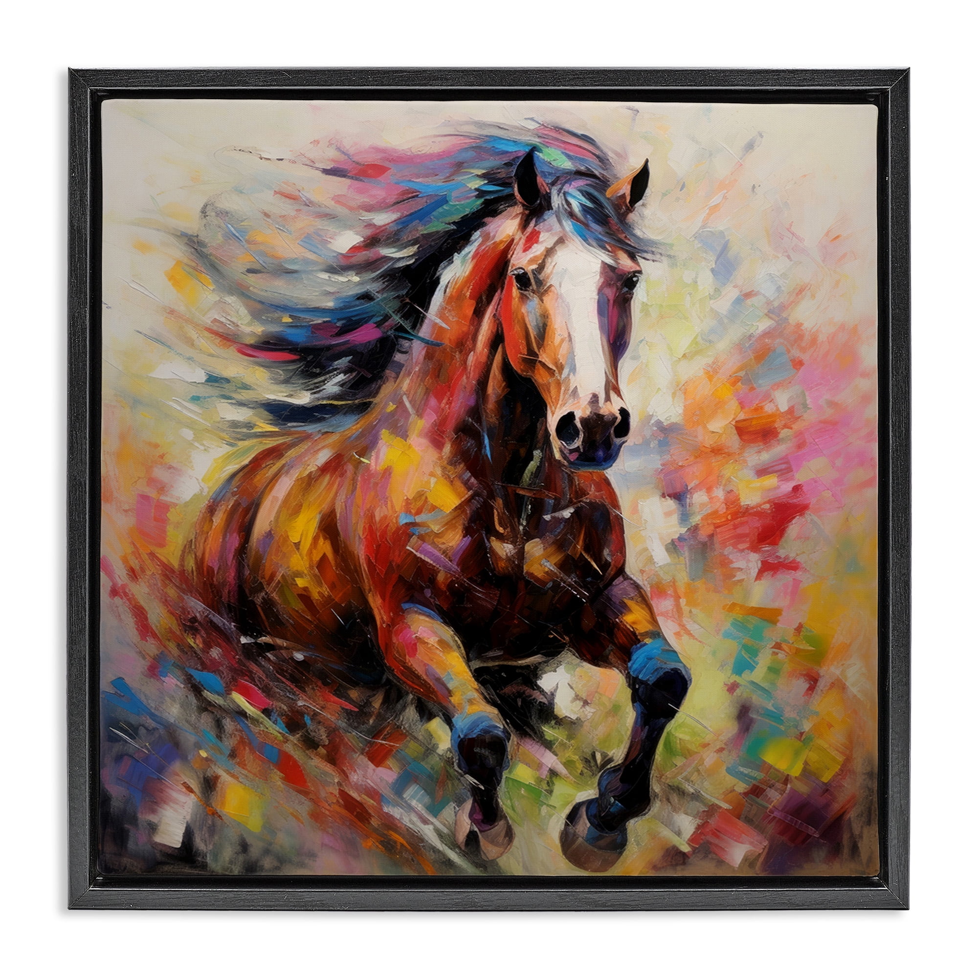 Stupell Industries Vivid Horse Galloping Animals & Insects Painting Black Floater Framed Canvas Art Print Wall Art, 25 x 25