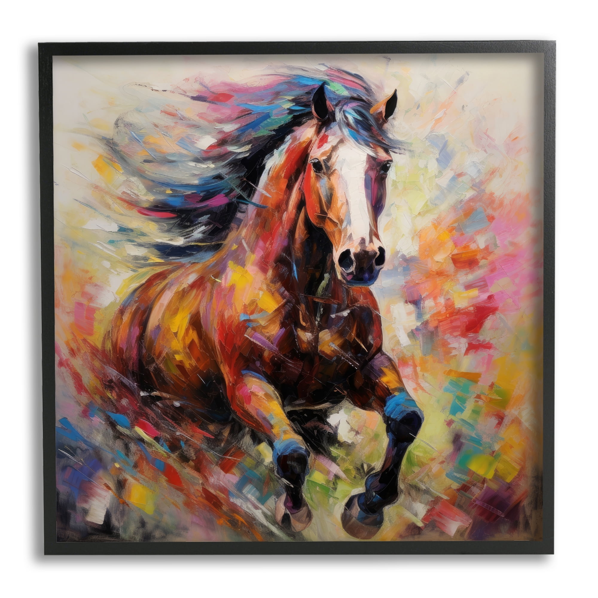 Stupell Industries Vivid Horse Galloping Animals & Insects Painting Black Framed Art Print Wall Art, 24 x 24