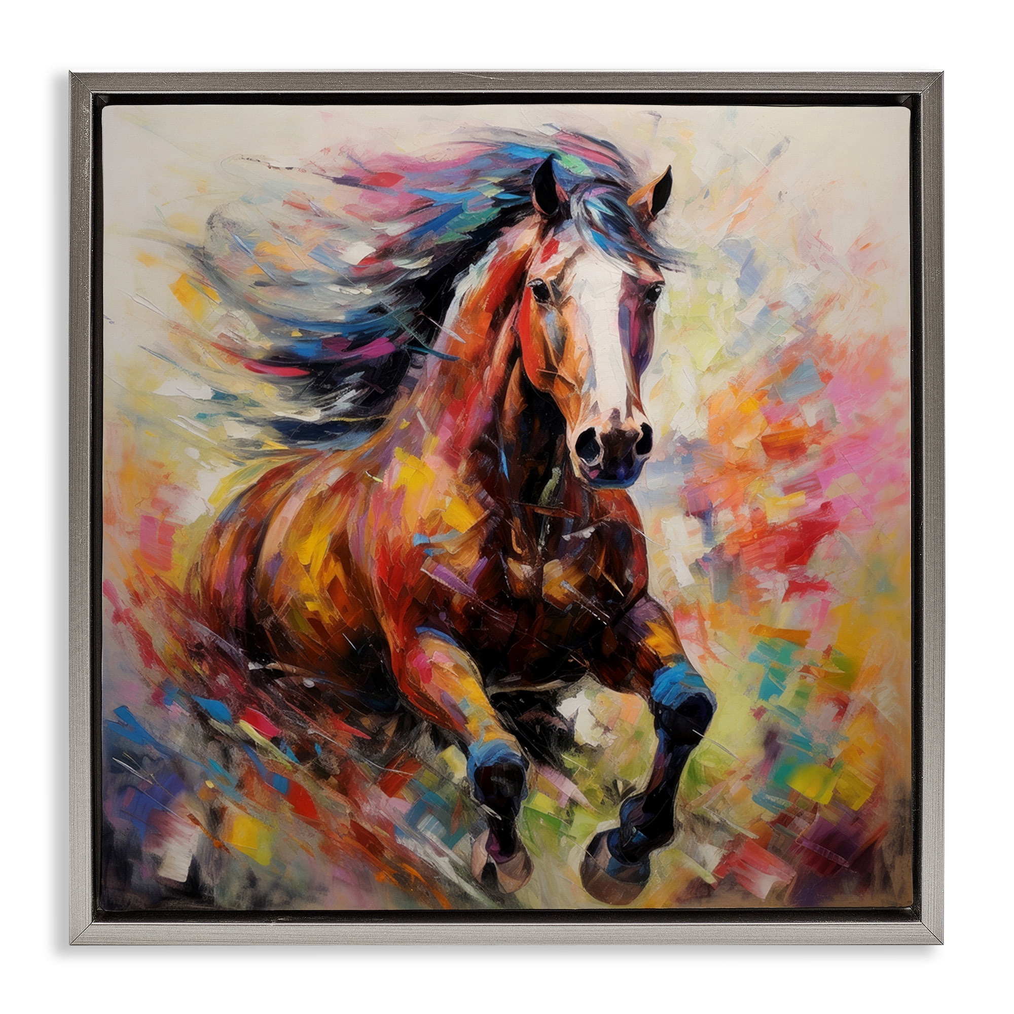 Stupell Industries Vivid Horse Galloping Animals & Insects Painting Gray Floater Framed Canvas Art Print Wall Art, 25 x 25