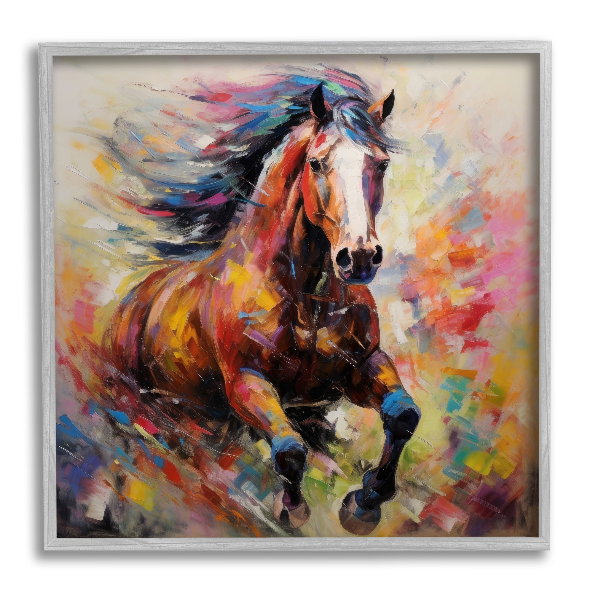 Stupell Industries Vivid Horse Galloping Animals & Insects Painting Gray Framed Art Print Wall Art, 17 x 17