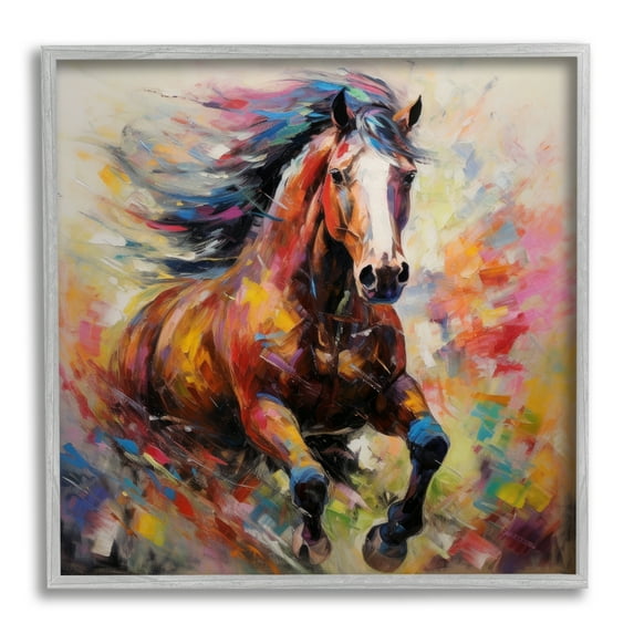 Stupell Industries Vivid Horse Galloping Animals & Insects Painting Gray Framed Art Print Wall Art, 24 x 24