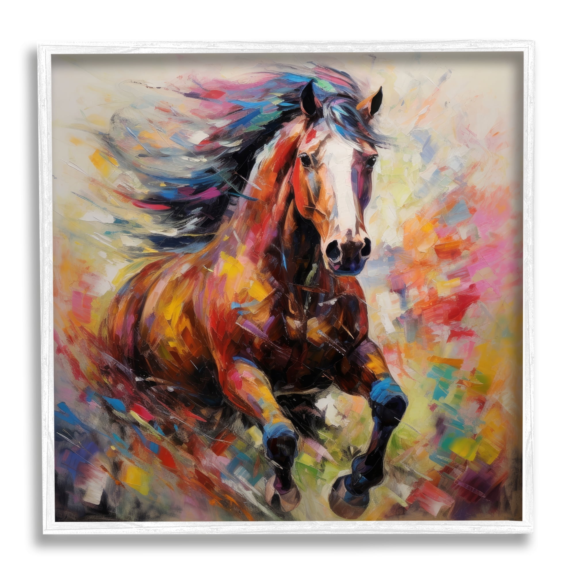 Stupell Industries Vivid Horse Galloping Animals & Insects Painting White Framed Art Print Wall Art, 24 x 24