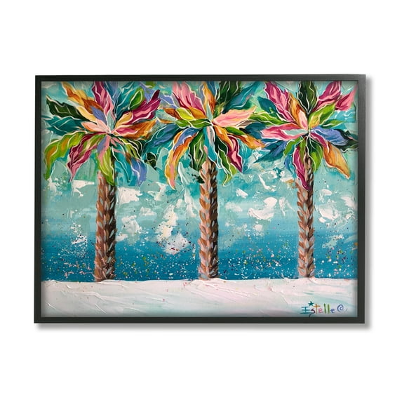 Stupell Industries Vivid Hue Palm Trees Landscape Painting Black Framed Art Print Wall Art, 20 x 16