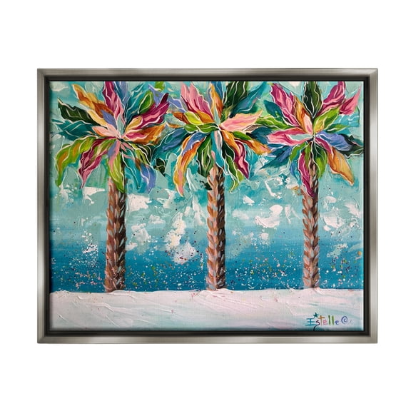Stupell Industries Vivid Hue Palm Trees Landscape Painting Gray Floater Framed Canvas Art Print Wall Art, 21 x 17