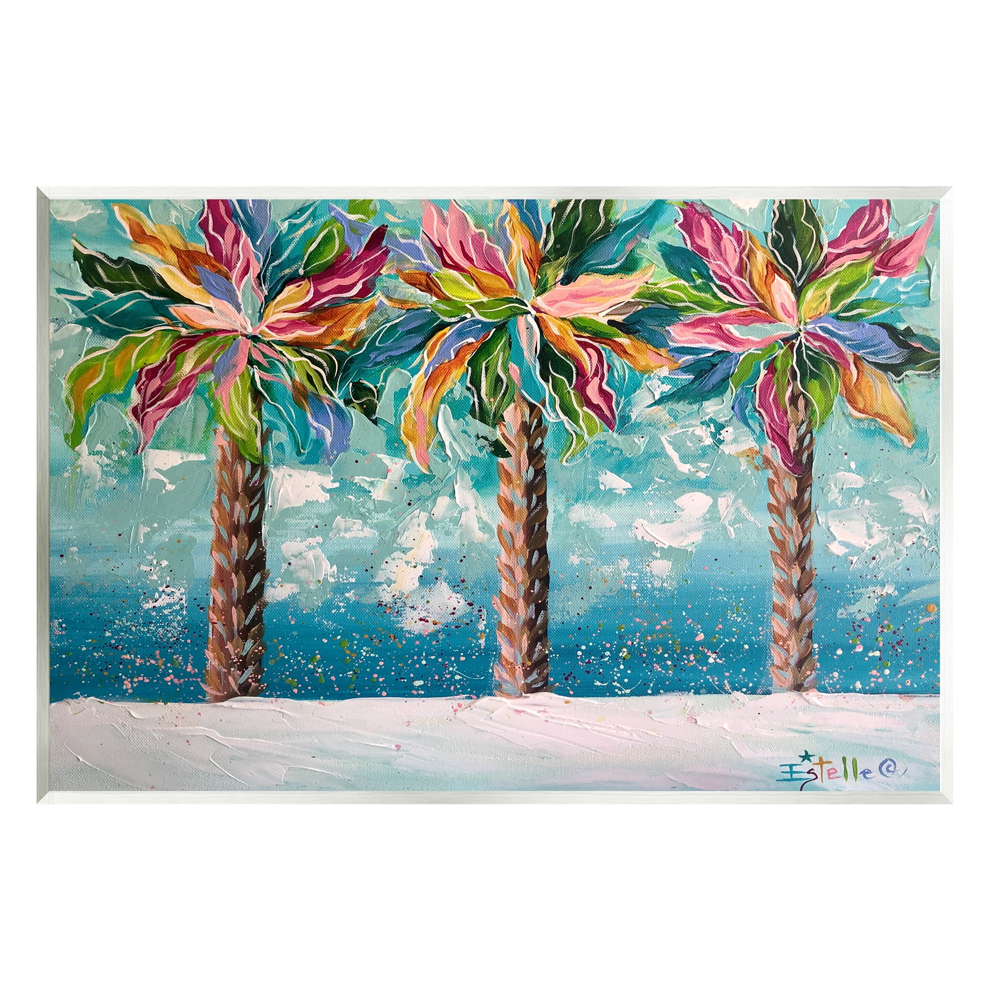 Stupell Industries Vivid Hue Palm Trees Landscape Painting Unframed Art Print Wall Art, 19 x 13