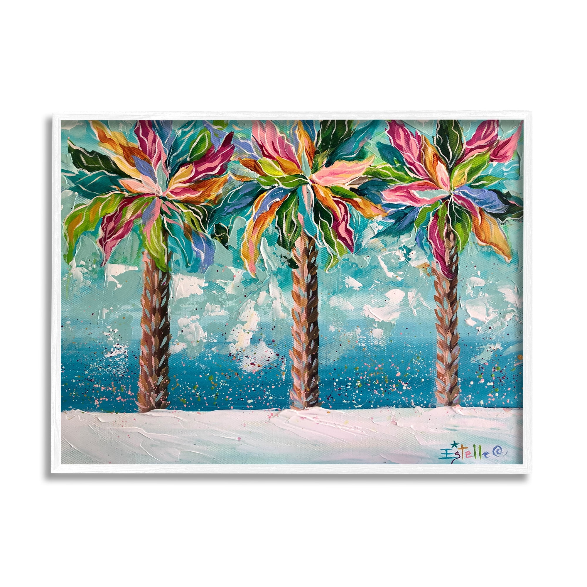 Stupell Industries Vivid Hue Palm Trees Landscape Painting White Framed Art Print Wall Art, 20 x 16