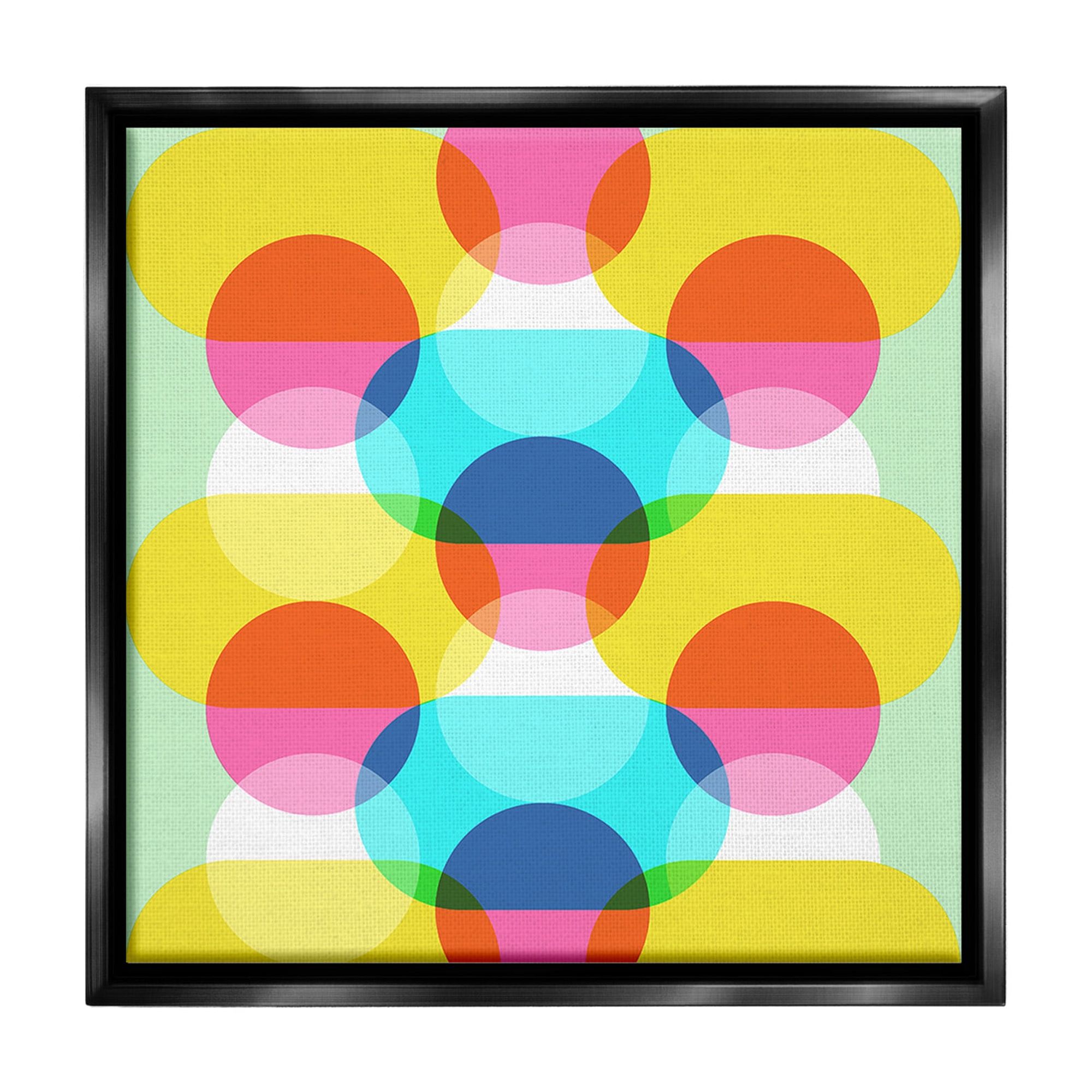 Stupell Industries Vivid Layered Shapes Pattern Abstract Painting Black Floater Framed Canvas Art Print Wall Art, 25 x 25