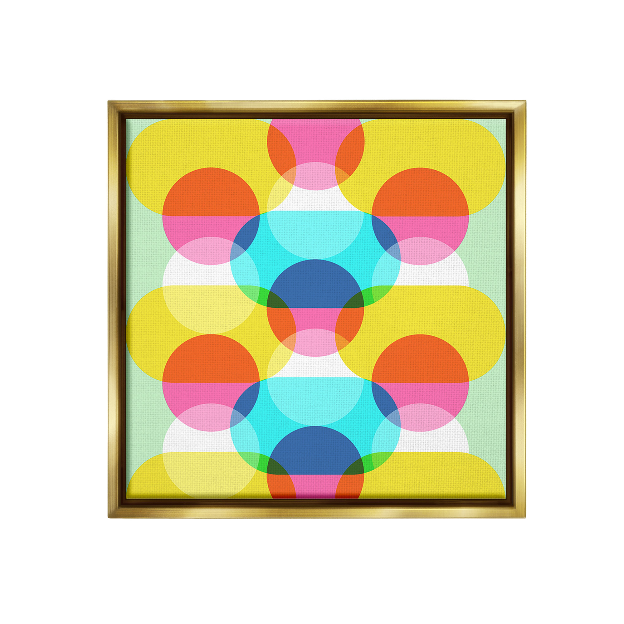 Stupell Industries Vivid Layered Shapes Pattern Abstract Painting Gold Floater Framed Canvas Art Print Wall Art, 18 x 18