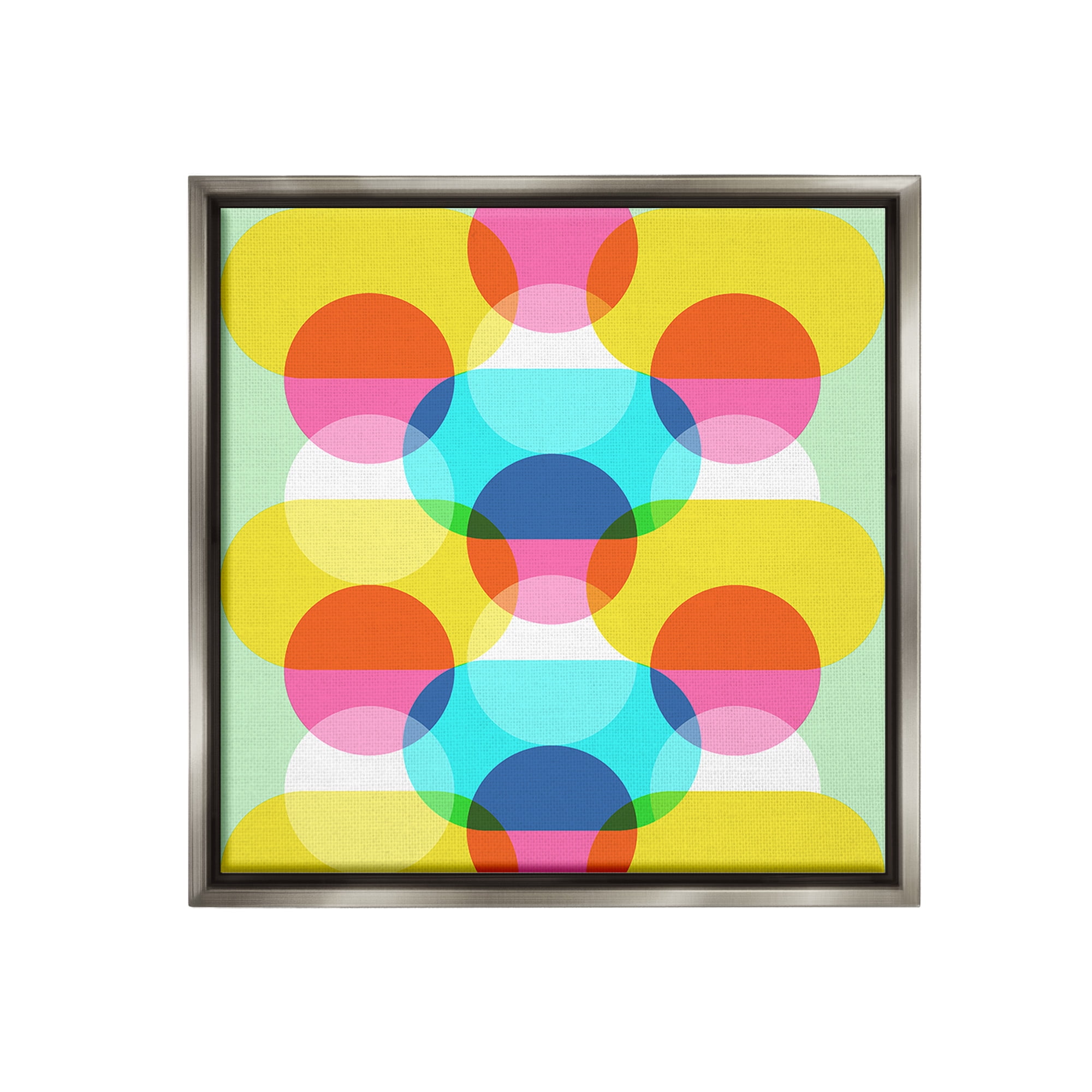 Stupell Industries Vivid Layered Shapes Pattern Abstract Painting Gray Floater Framed Canvas Art Print Wall Art, 18 x 18