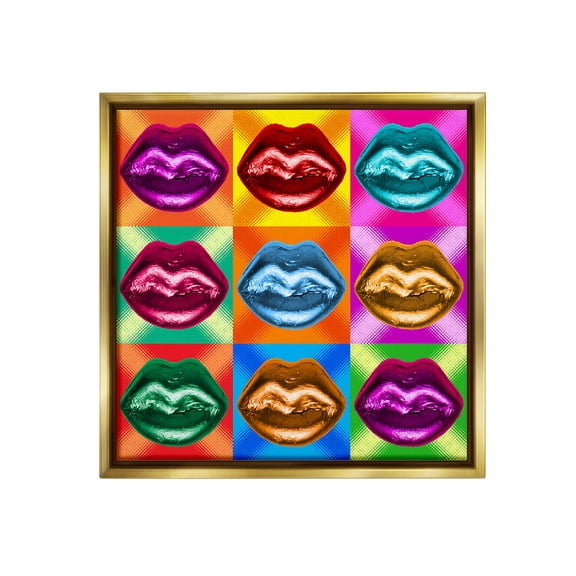 Stupell Industries Vivid Lips Abstraction Abstract Painting Gold Floater Framed Canvas Art Print Wall Art, 18 x 18