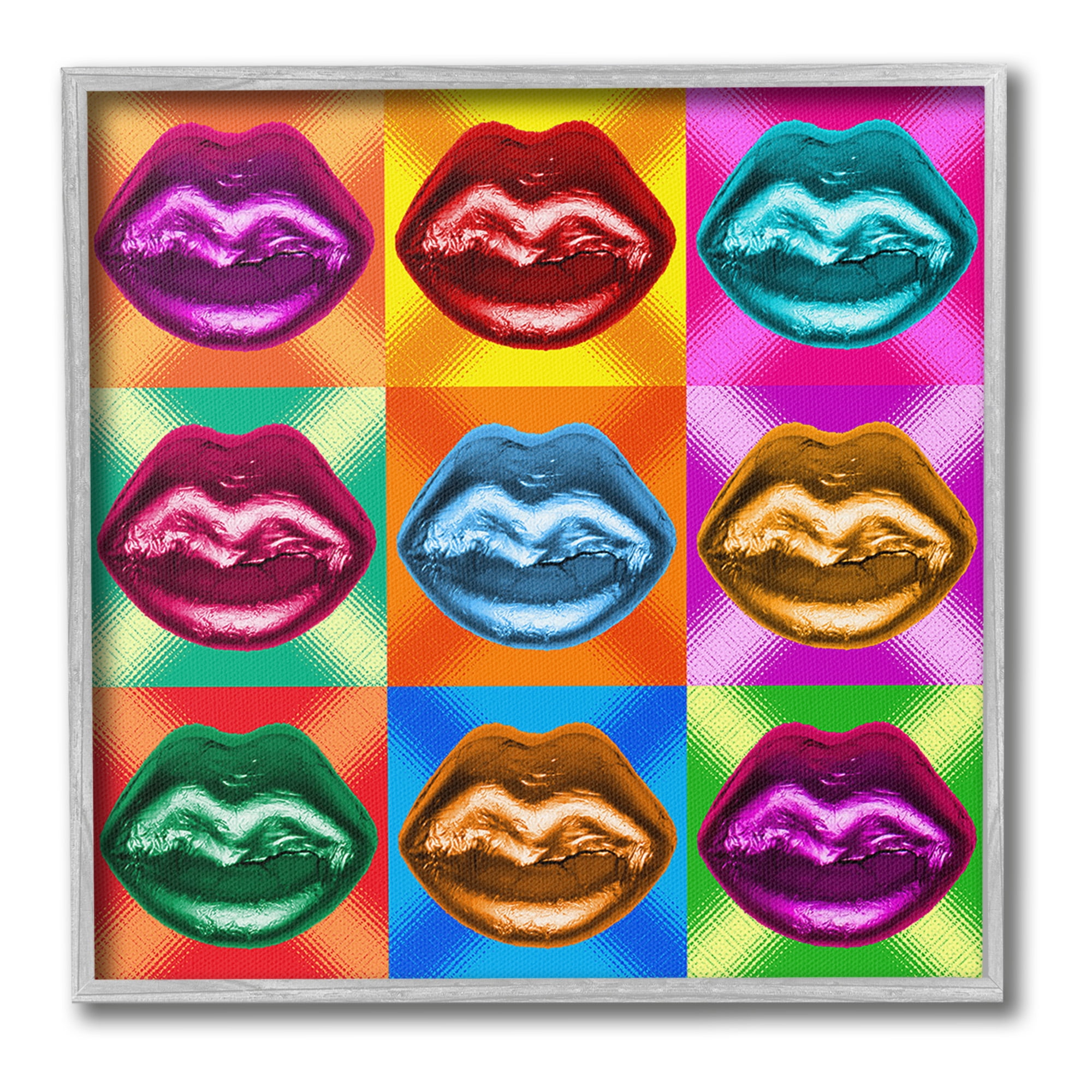 Stupell Industries Vivid Lips Abstraction Abstract Painting Gray Framed Art Print Wall Art, 24 x 24