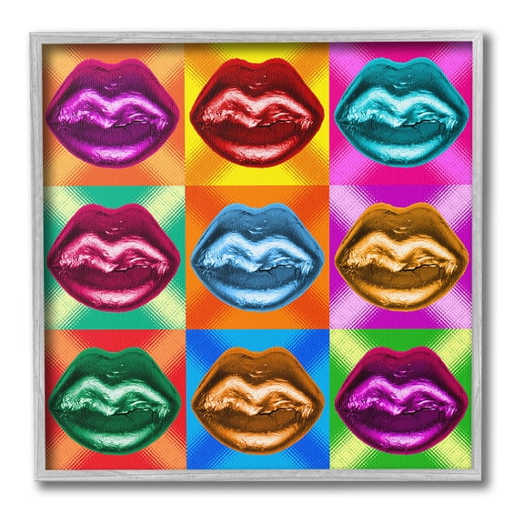 Stupell Industries Vivid Lips Abstraction Abstract Painting Gray Framed Art Print Wall Art, 24 x 24