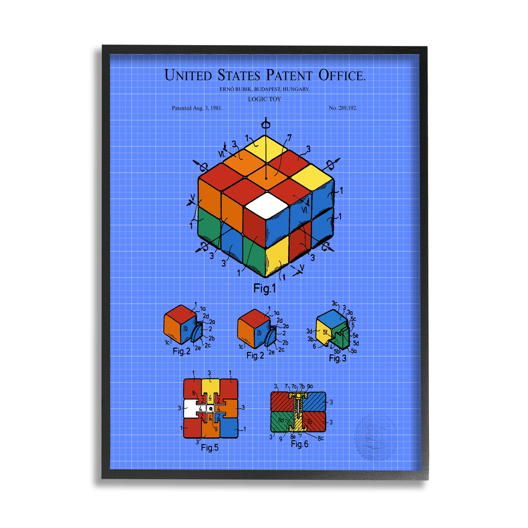 Stupell Industries Vivid Logic Toy Patent Graphic Art Black Framed Art Print Wall Art, Design by Karl Hronek