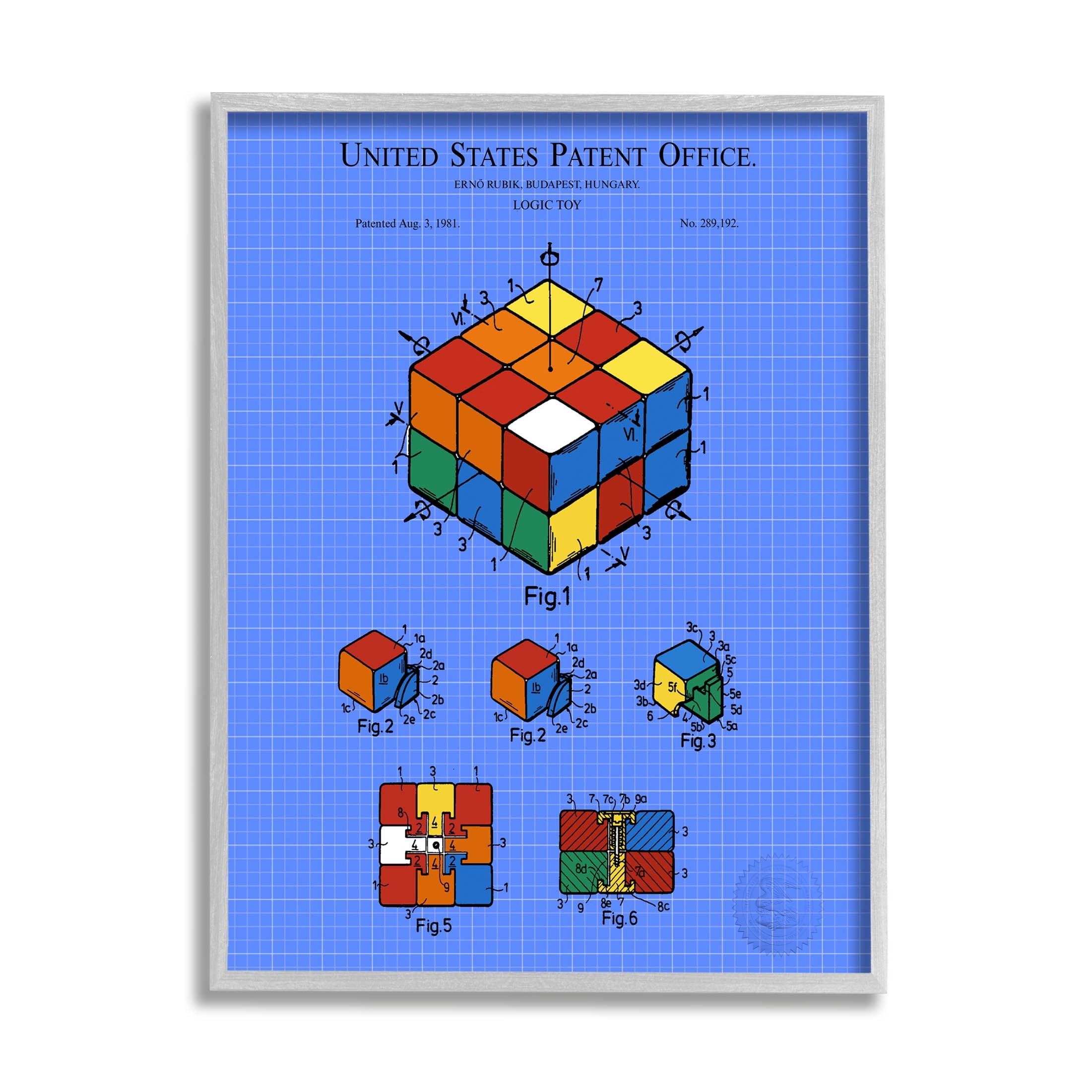 Stupell Industries Vivid Logic Toy Patent Graphic Art Gray Framed Art Print Wall Art, Design by Karl Hronek