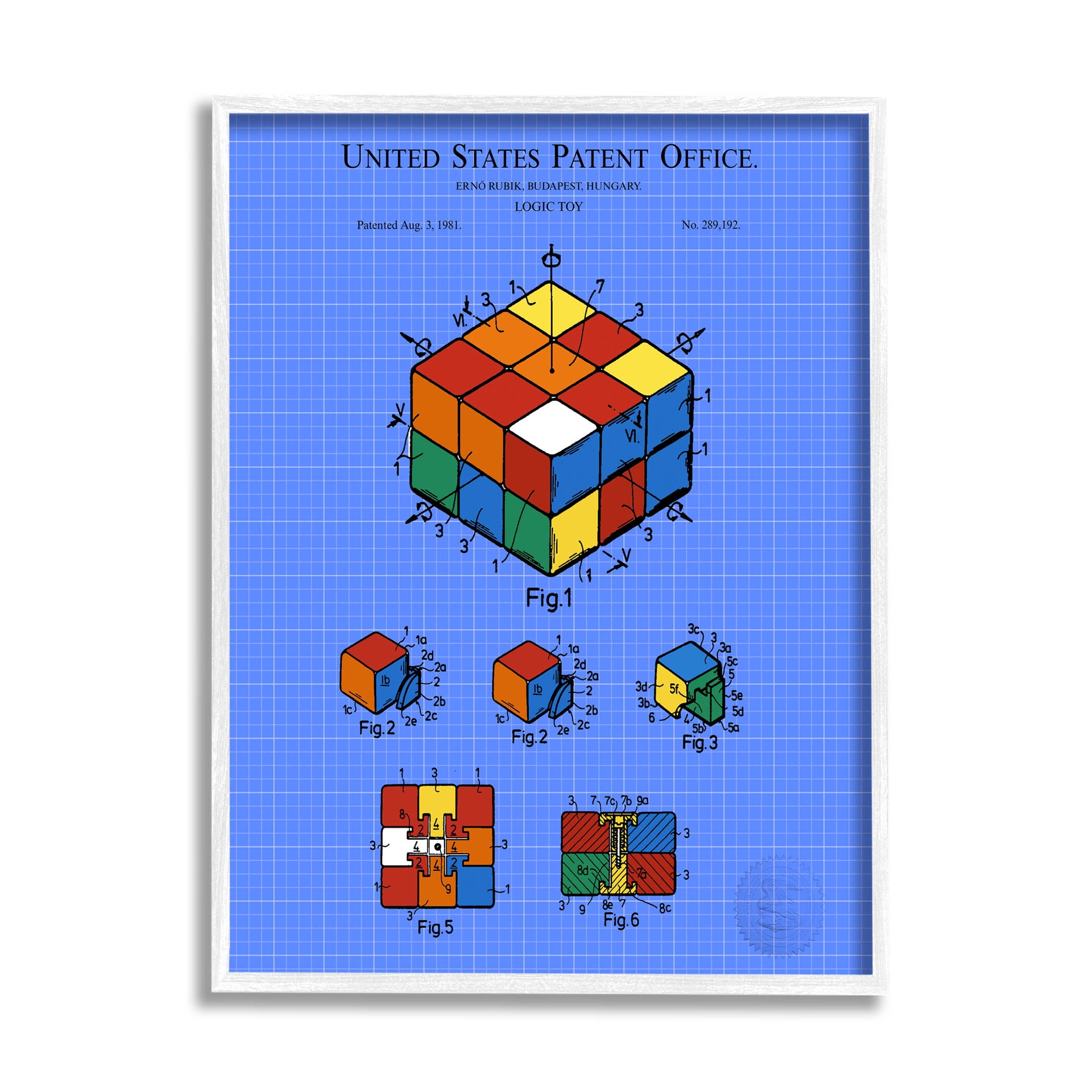 Stupell Industries Vivid Logic Toy Patent Graphic Art White Framed Art Print Wall Art, Design by Karl Hronek