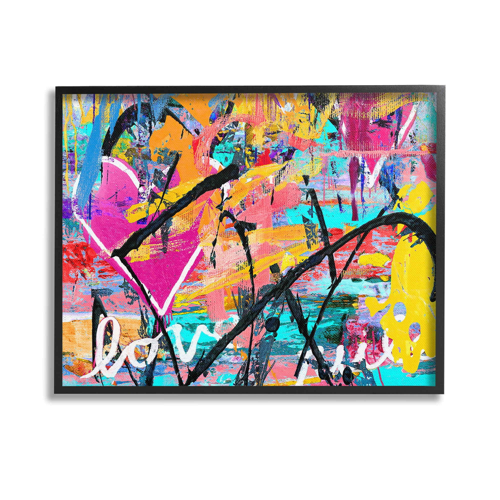 Stupell Industries Vivid Love Graffiti Collage Abstract Painting Black Framed Art Print Wall Art, 14 x 11