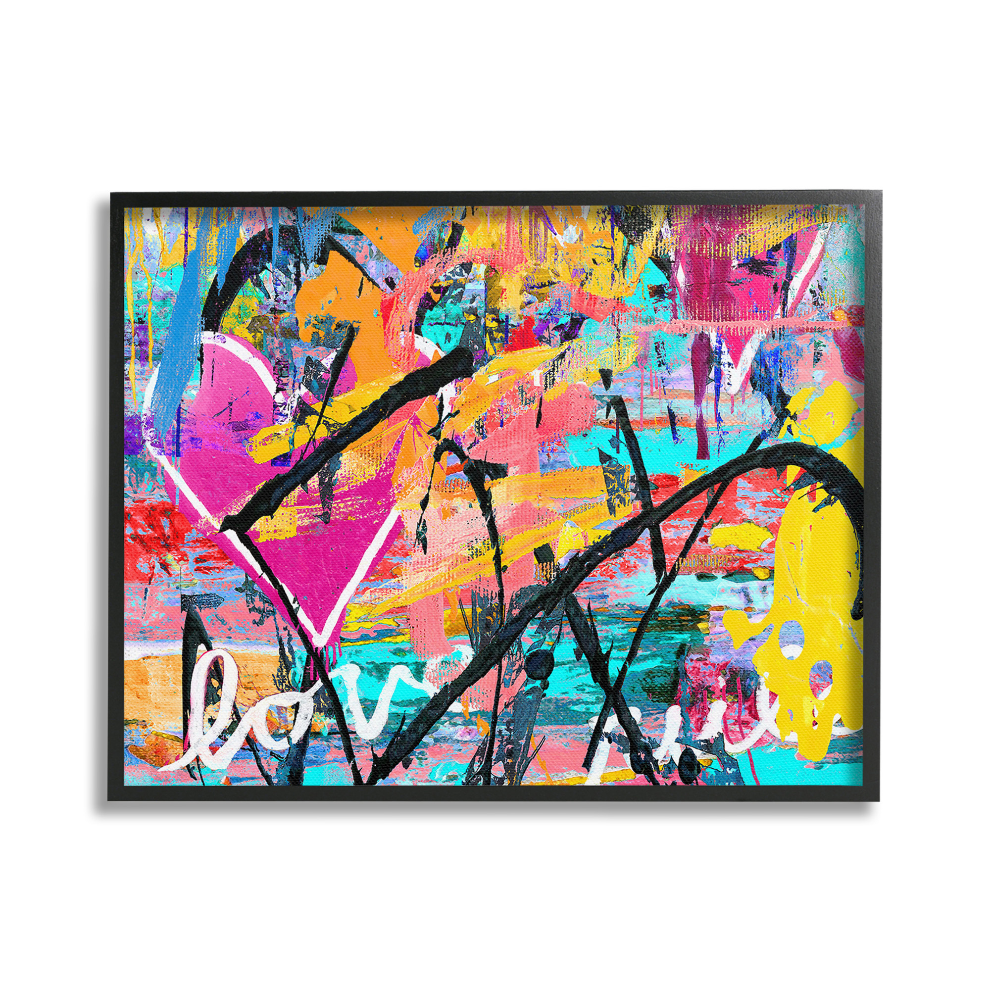Stupell Industries Vivid Love Graffiti Collage Abstract Painting Black Framed Art Print Wall Art, 20 x 16