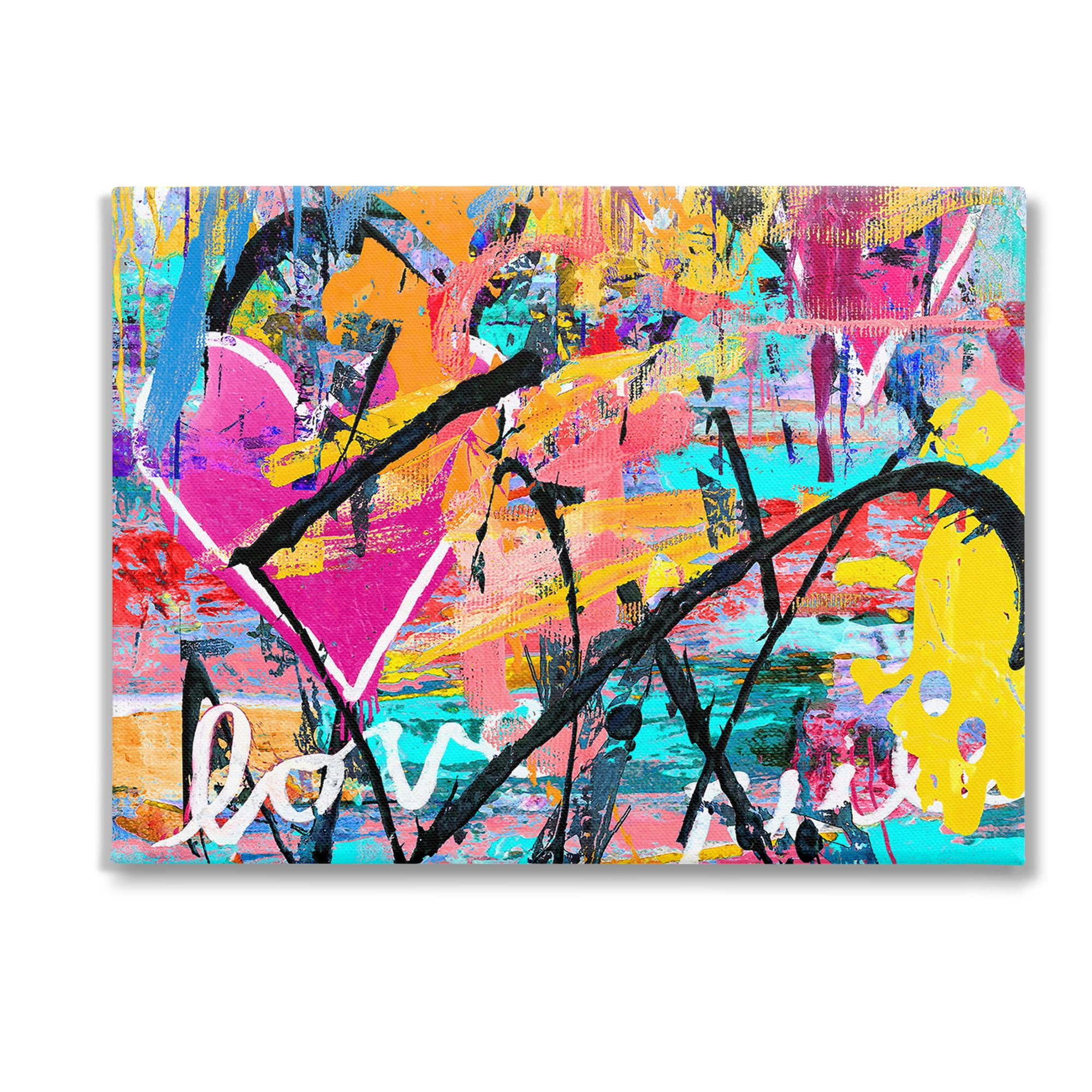 Stupell Industries Vivid Love Graffiti Collage Abstract Painting Gallery Wrapped Canvas Art Print Wall Art, 48 x 36
