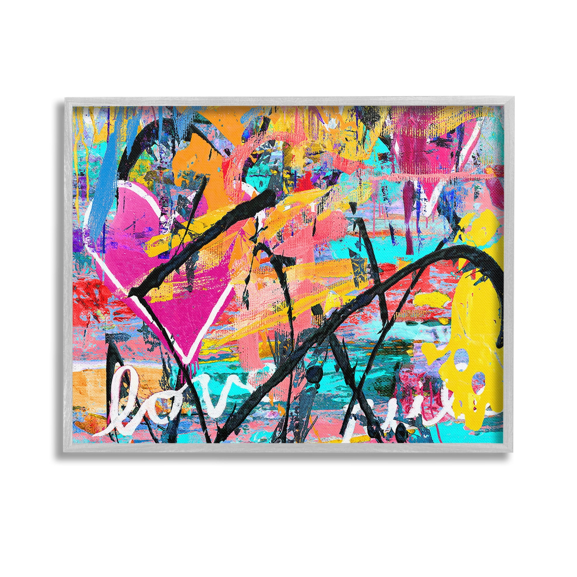 Stupell Industries Vivid Love Graffiti Collage Abstract Painting Gray Framed Art Print Wall Art, 14 x 11