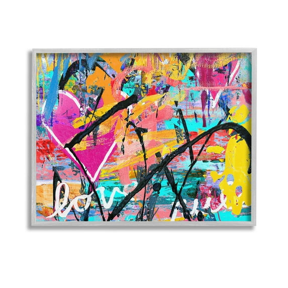 Stupell Industries Vivid Love Graffiti Collage Abstract Painting Gray Framed Art Print Wall Art, 14 x 11