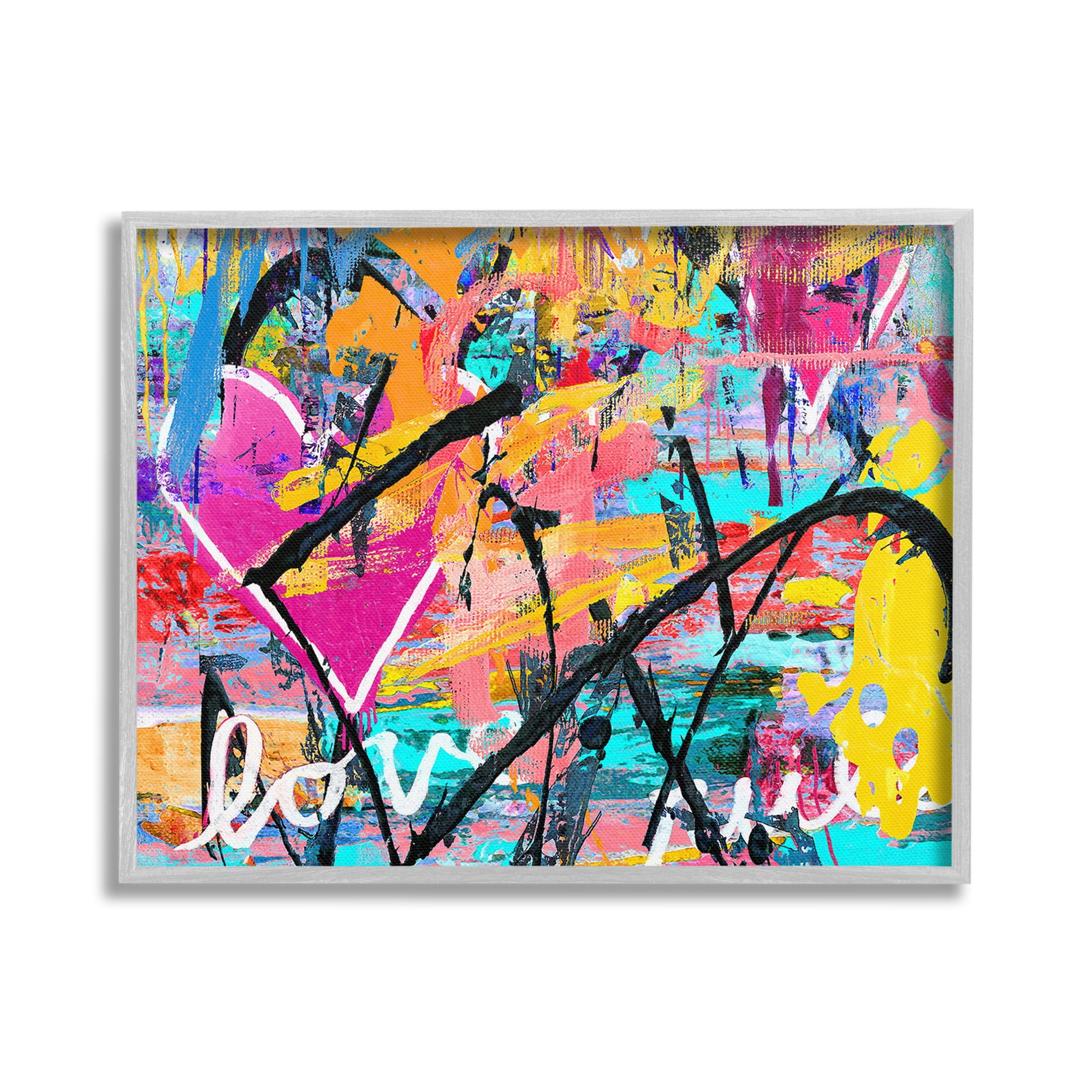 Stupell Industries Vivid Love Graffiti Collage Abstract Painting Gray Framed Art Print Wall Art, 30 x 24