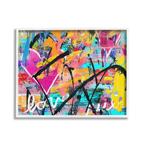 Stupell Industries Vivid Love Graffiti Collage Abstract Painting White Framed Art Print Wall Art, 30 x 24