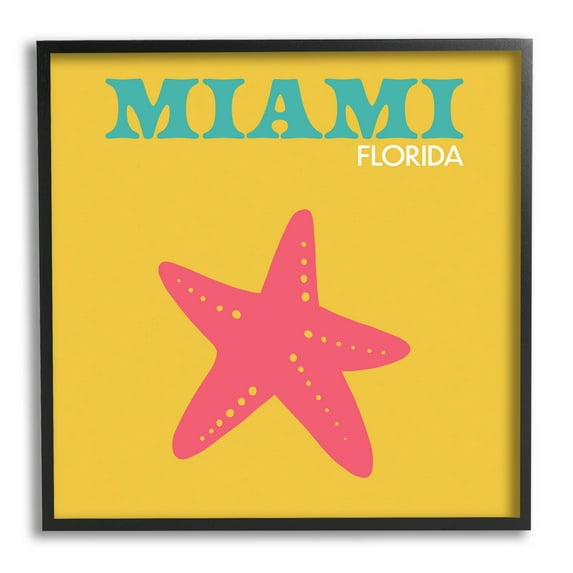 Stupell Industries Vivid Miami Starfish Silhouette Graphic Art Black Framed Art Print Wall Art, Design by The Saturday Evening Post