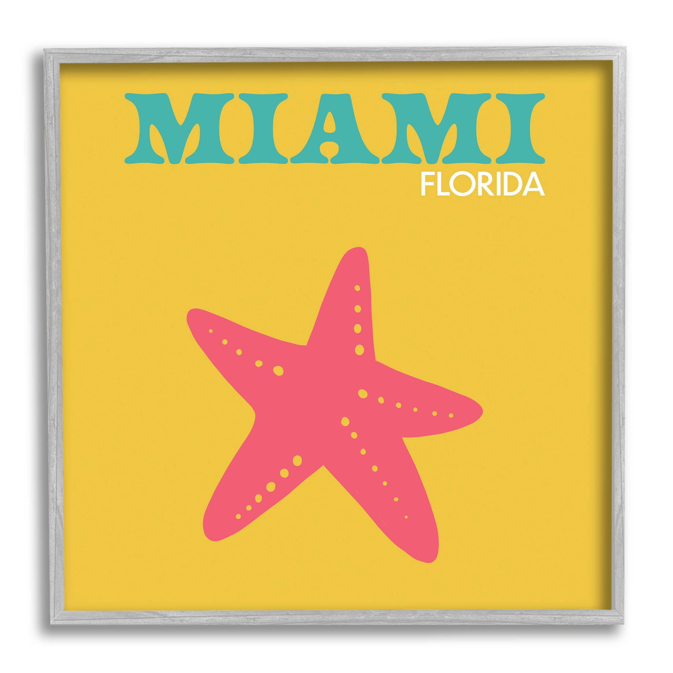 Stupell Industries Vivid Miami Starfish Silhouette Graphic Art Gray Framed Art Print Wall Art, Design by The Saturday Evening Post