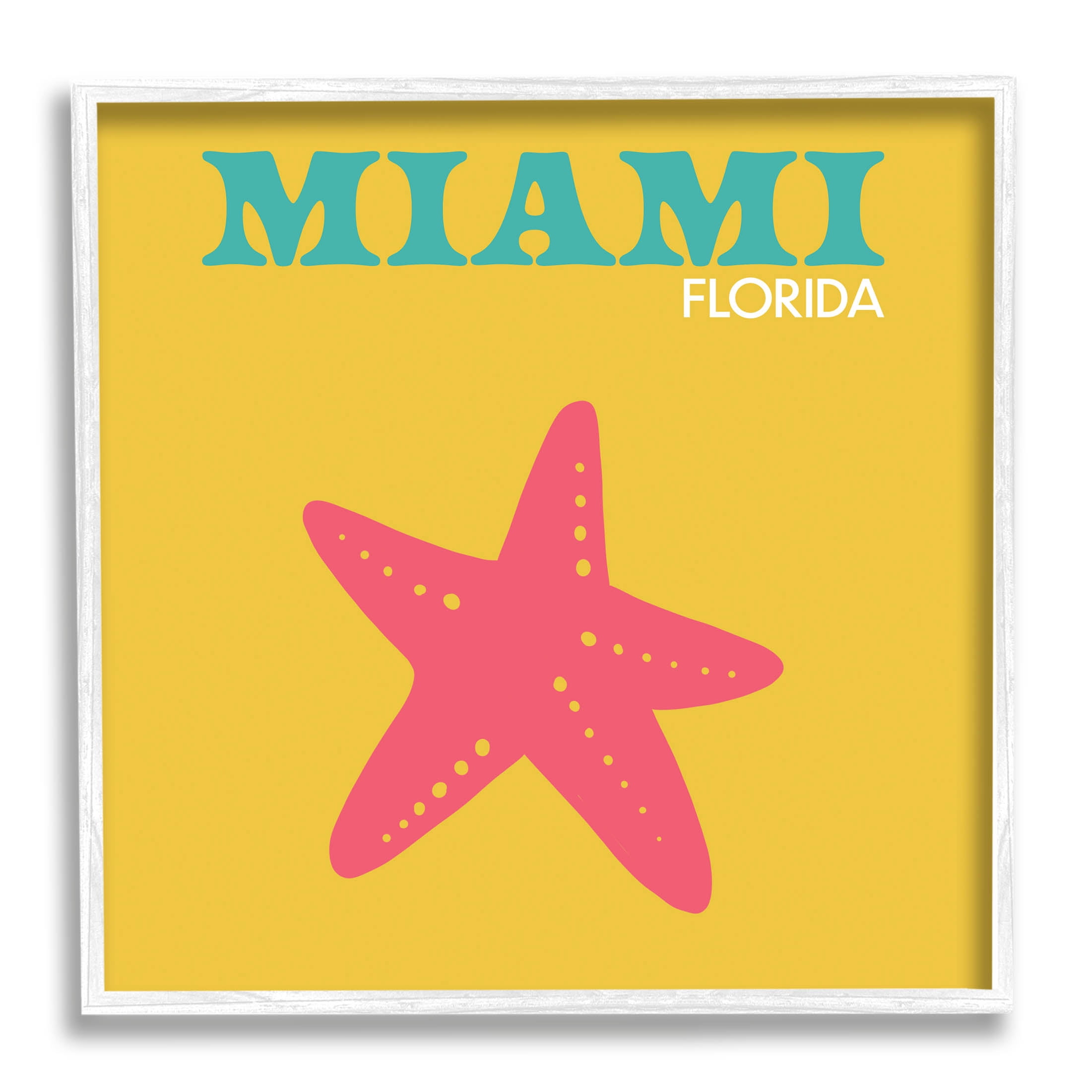 Stupell Industries Vivid Miami Starfish Silhouette Graphic Art White Framed Art Print Wall Art, Design by The Saturday Evening Post