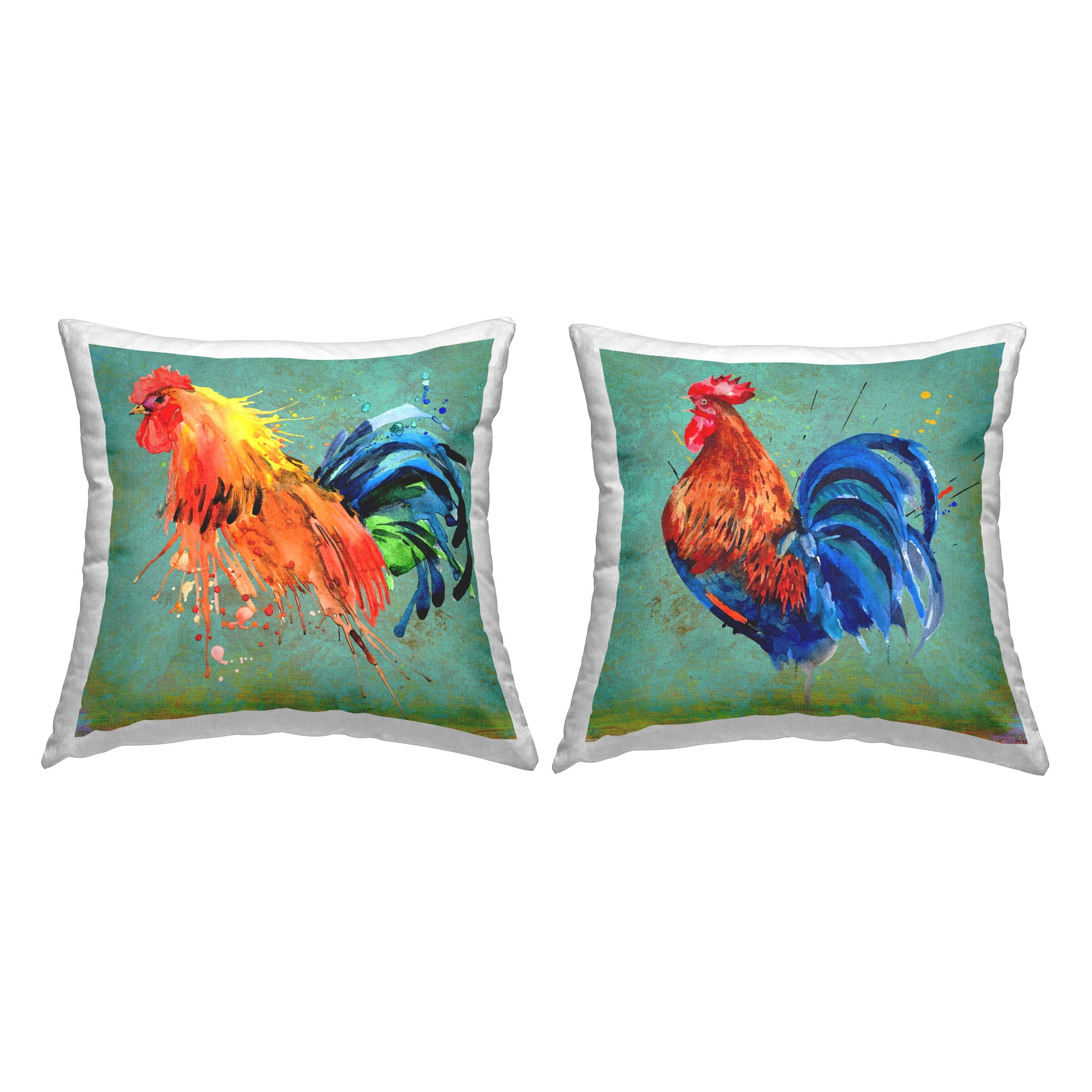 Stupell Industries Vivid Modern Farmhouse Roosters Printed Throw Pillow Design by Karen Smith (Set of 2)