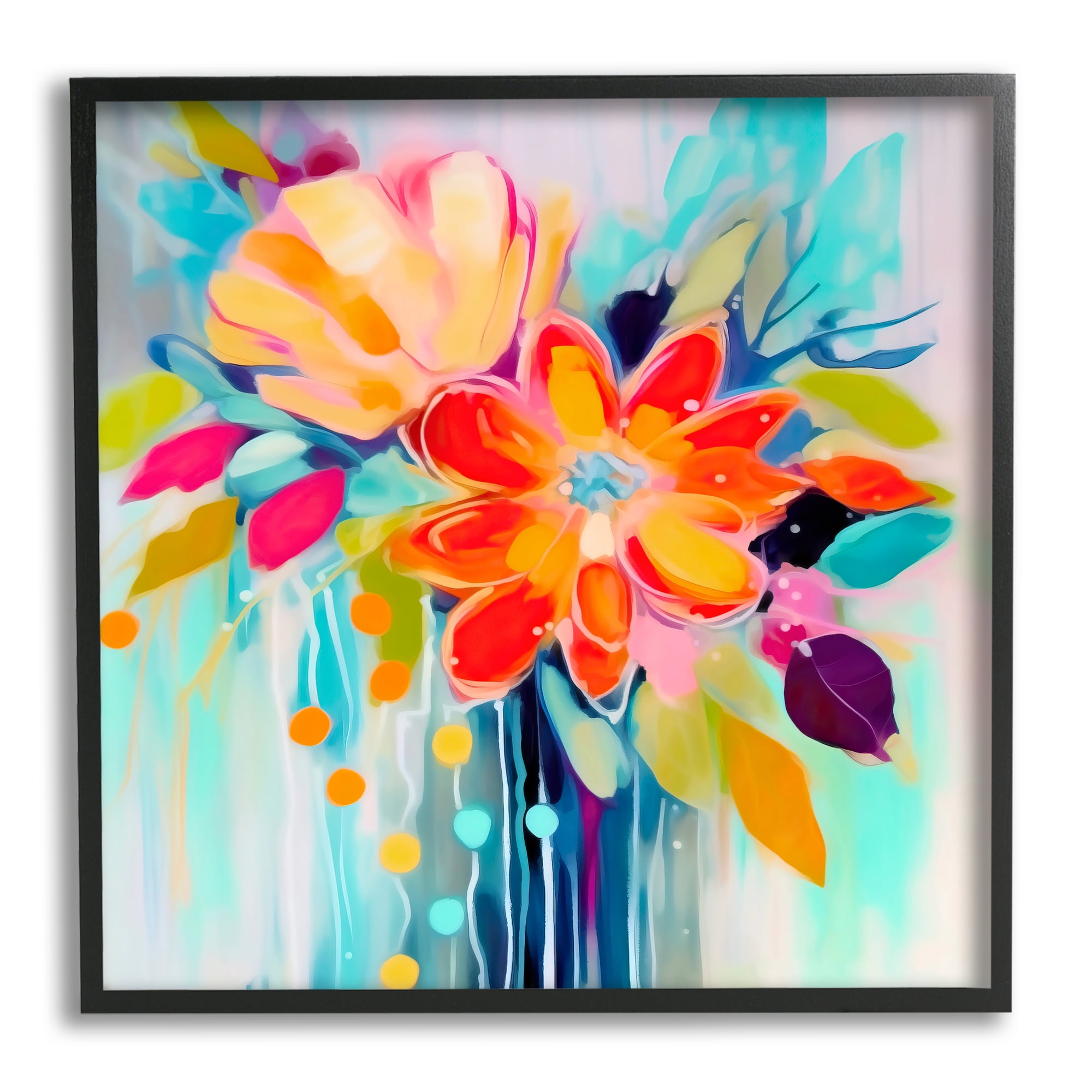Stupell Industries Vivid Modern Flowers Botanical & Floral Painting Black Framed Art Print Wall Art, 24 x 24