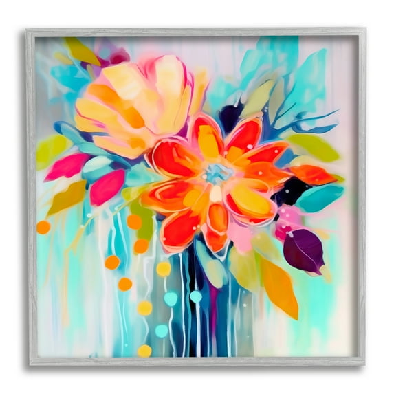 Stupell Industries Vivid Modern Flowers Botanical & Floral Painting Gray Framed Art Print Wall Art, 24 x 24