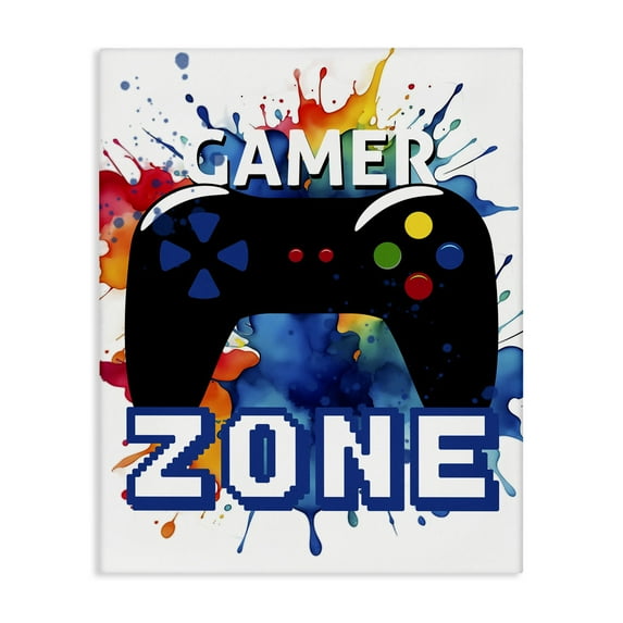 Stupell Industries Vivid Modern Gamer Zone Quotes and Sayings Painting Wrapped Canvas Canvas Art Print Wall Art, 16 x 20