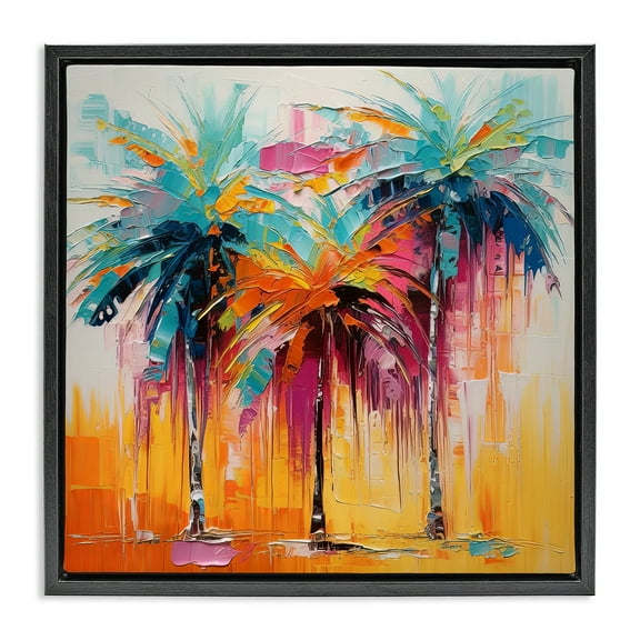 Stupell Industries Vivid Modern Palms Botanical & Floral Painting Black Floater Framed Canvas Art Print Wall Art, 18 x 18