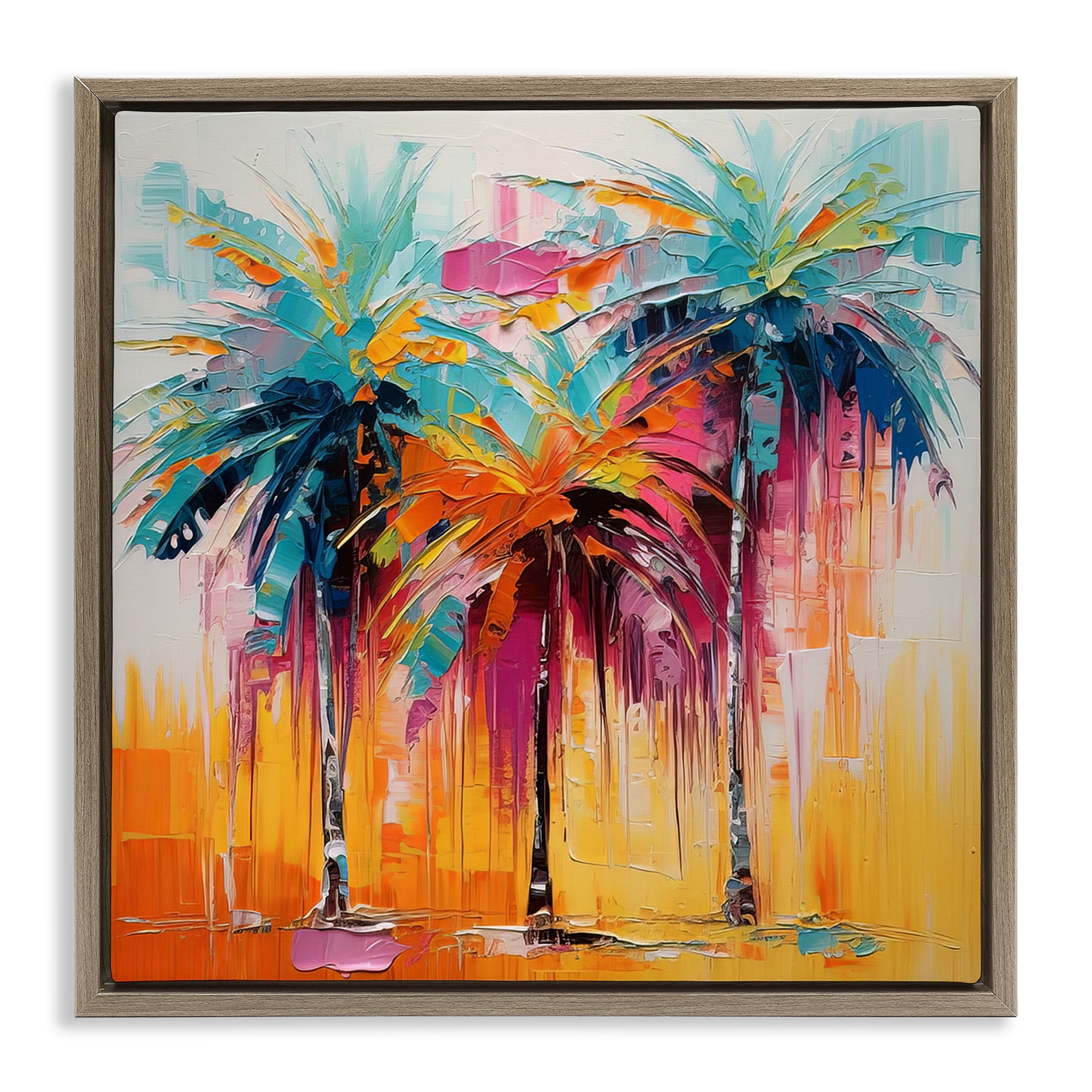 Stupell Industries Vivid Modern Palms Botanical & Floral Painting Brown Floater Framed Canvas Art Print Wall Art, 18 x 18