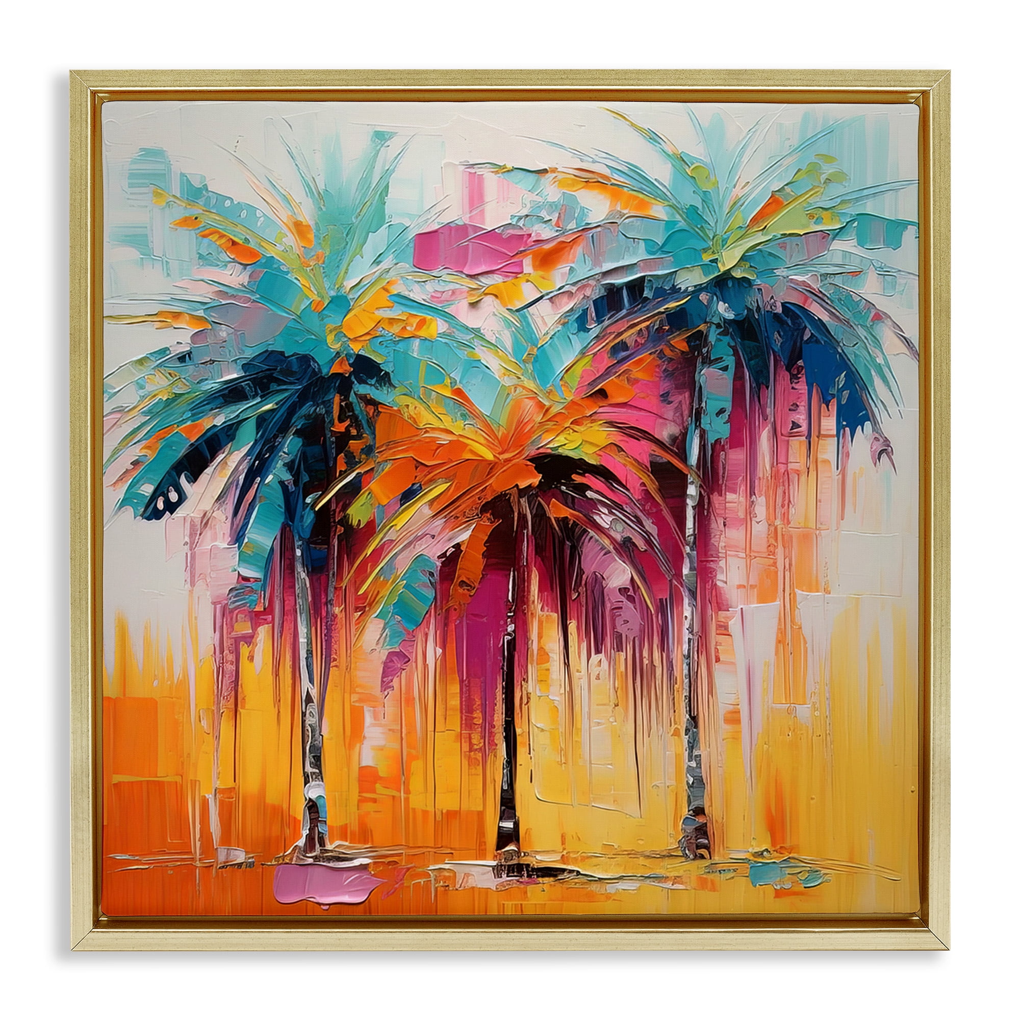 Stupell Industries Vivid Modern Palms Botanical & Floral Painting Gold Floater Framed Canvas Art Print Wall Art, 18 x 18