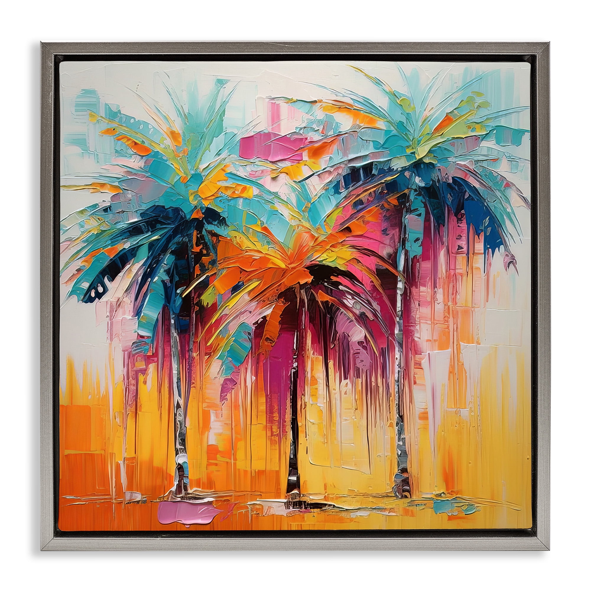 Stupell Industries Vivid Modern Palms Botanical & Floral Painting Gray Floater Framed Canvas Art Print Wall Art, 18 x 18