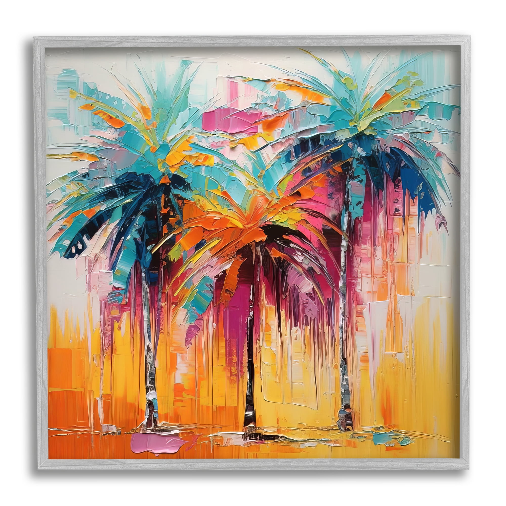 Vivid Tropical Palms Canvas Print with Gray Frame