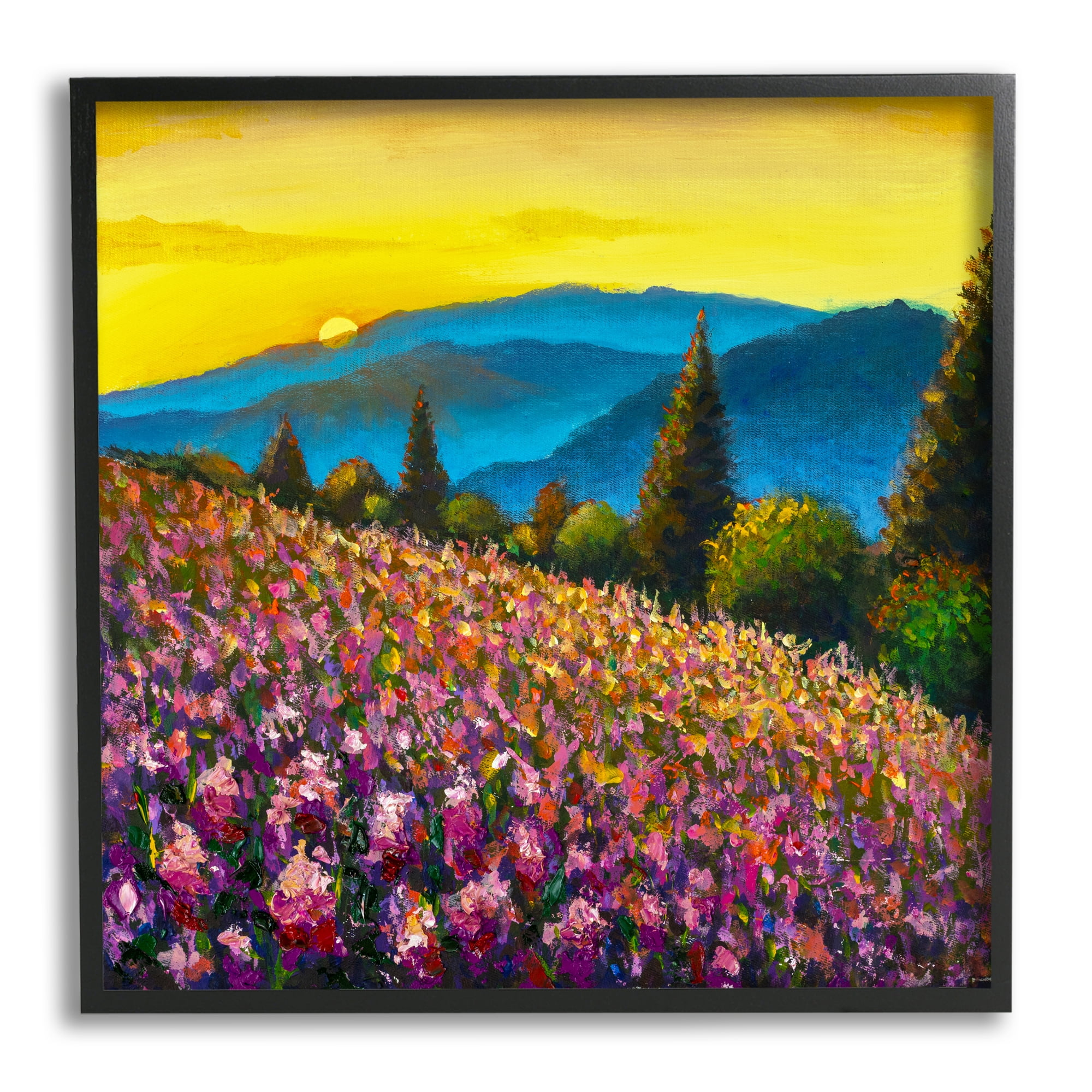 Stupell Industries Vivid Mountain Meadow Scenery Nature Painting Black Framed Art Print Wall Art, 24 x 24