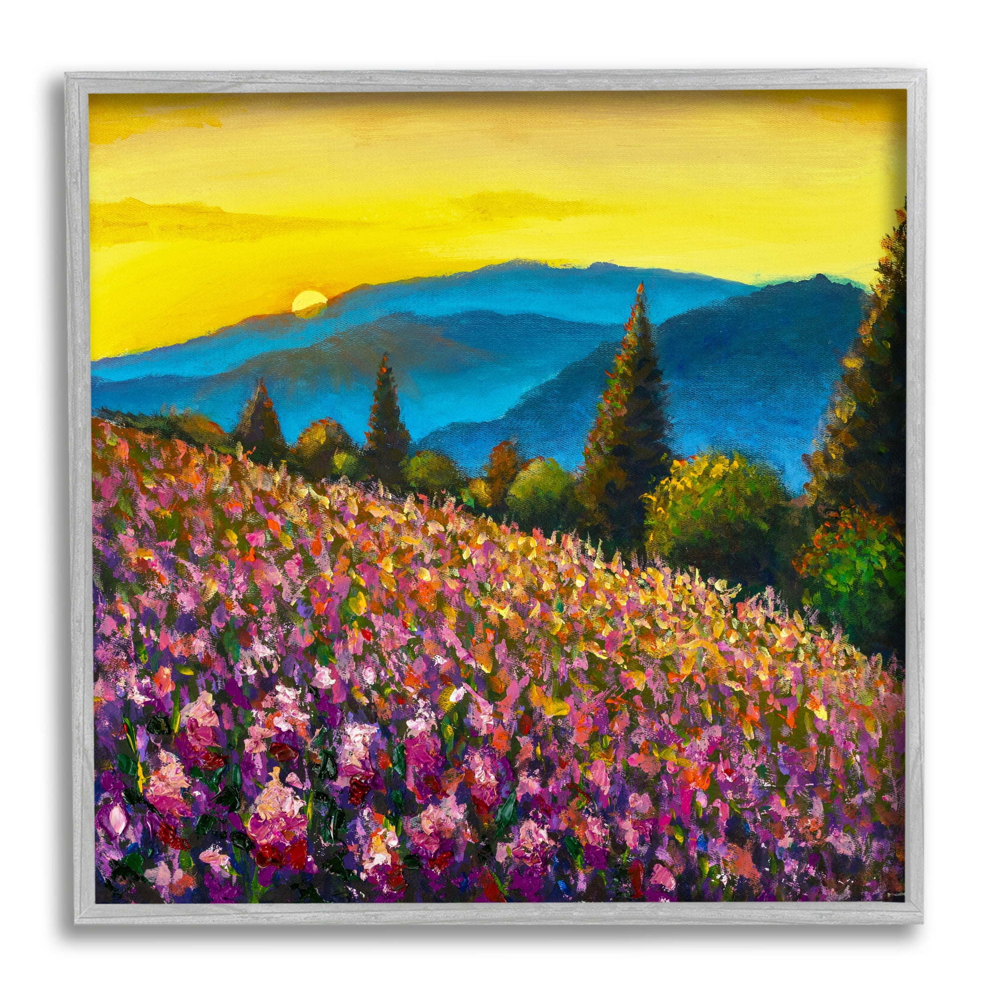 Stupell Industries Vivid Mountain Meadow Scenery Nature Painting Gray Framed Art Print Wall Art, 17 x 17