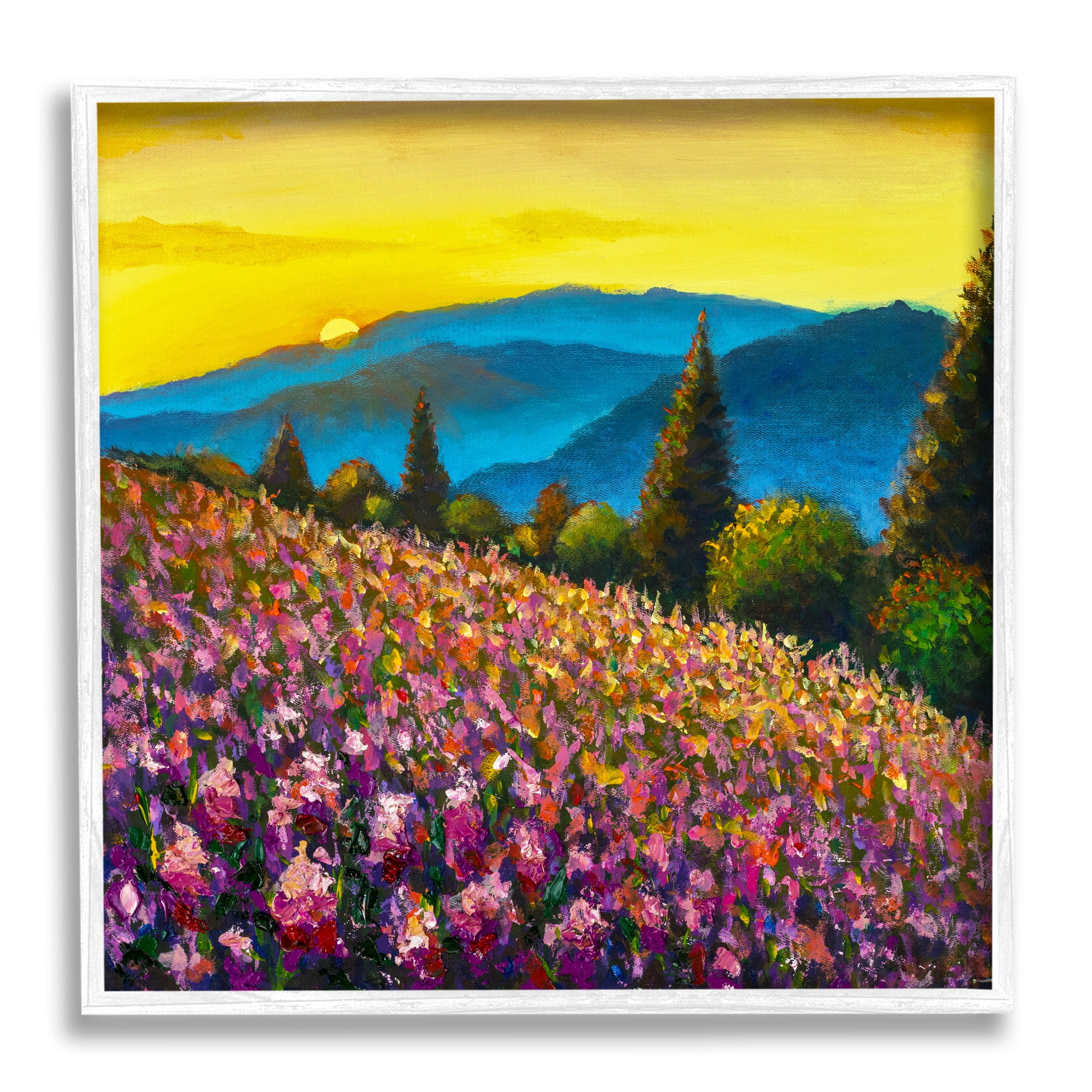 Stupell Industries Vivid Mountain Meadow Scenery Nature Painting White Framed Art Print Wall Art, 24 x 24