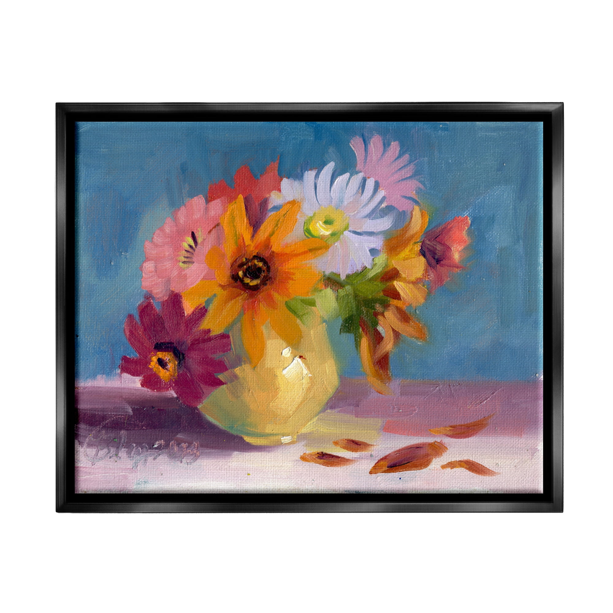 Stupell Industries Vivid Mums Painting Botanical & Floral Painting Black Floater Framed Canvas Art Print Wall Art, 21 x 17