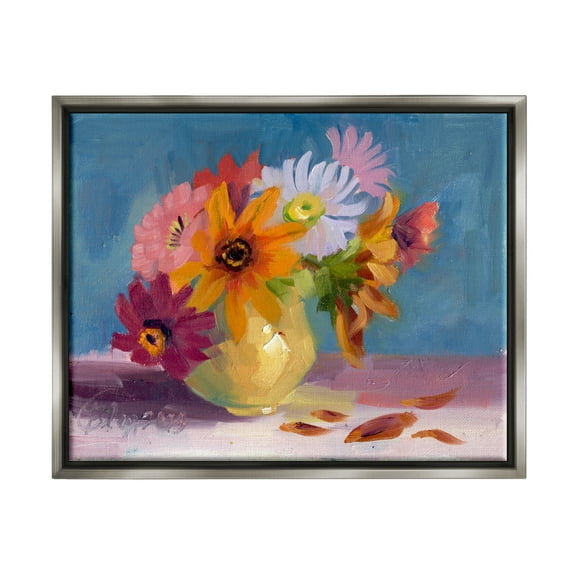 Stupell Industries Vivid Mums Painting Botanical & Floral Painting Gray Floater Framed Canvas Art Print Wall Art, 31 x 25