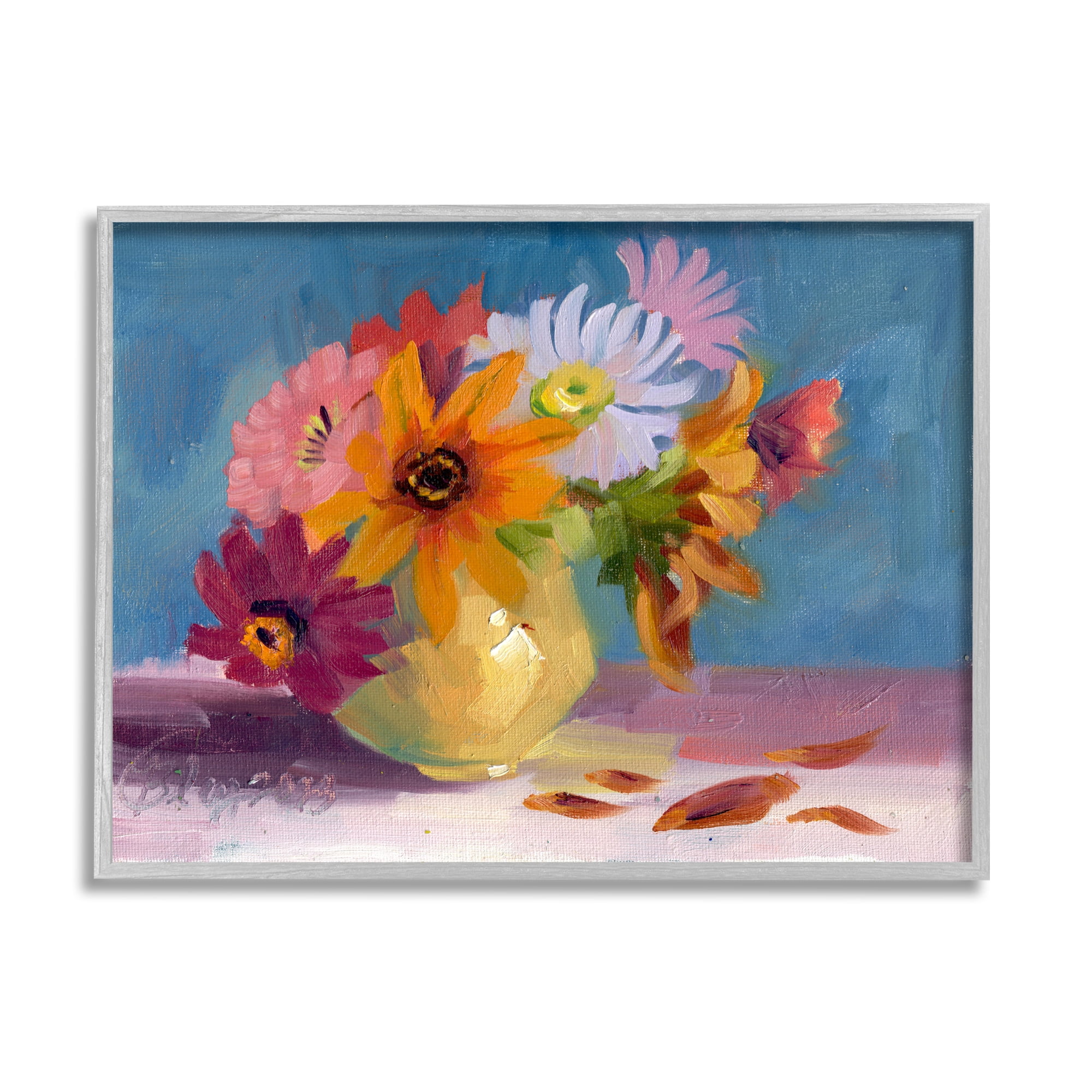 Stupell Industries Vivid Mums Painting Botanical & Floral Painting Gray Framed Art Print Wall Art, 20 x 16