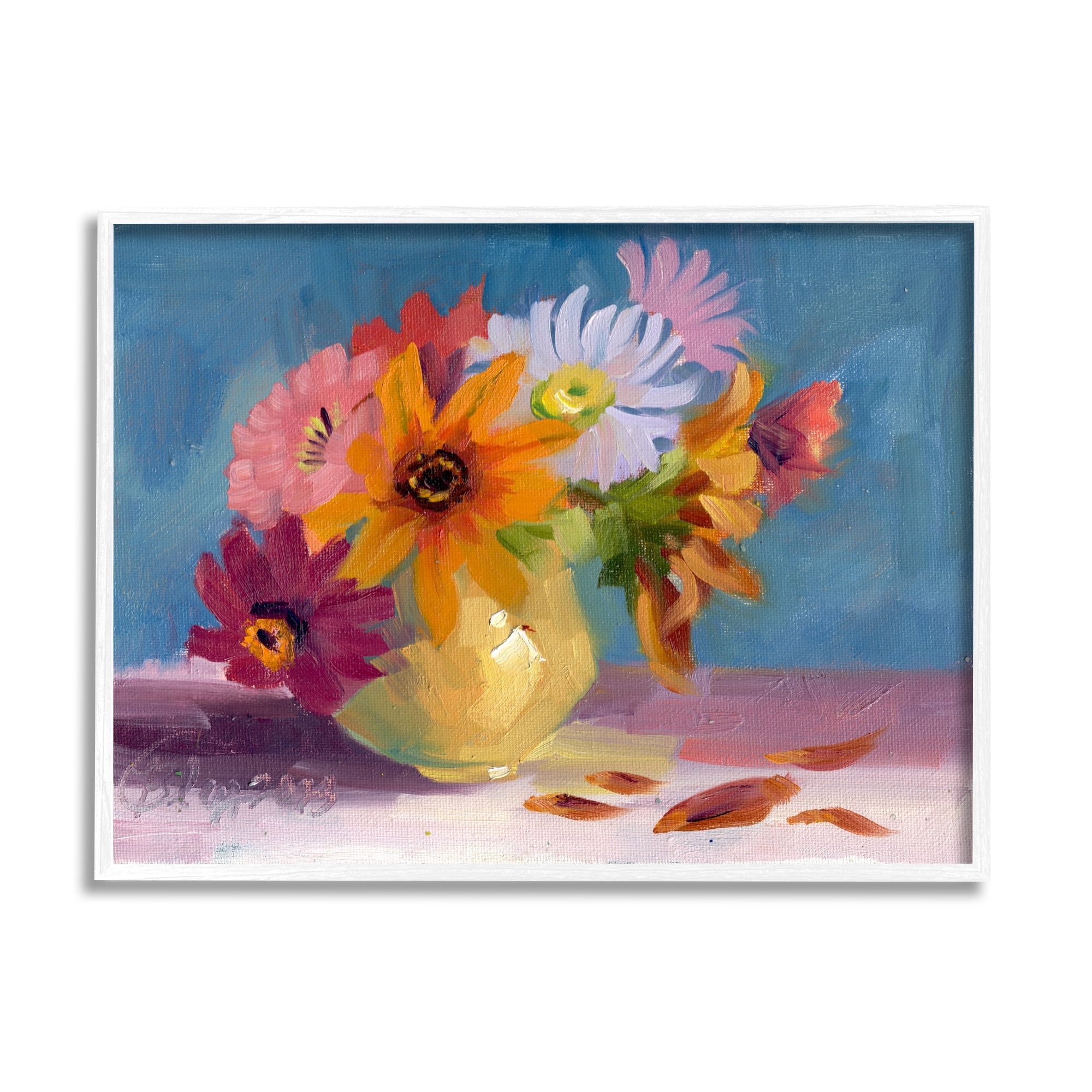 Stupell Industries Vivid Mums Painting Botanical & Floral Painting White Framed Art Print Wall Art, 14 x 11