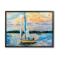 Stupell Industries Vivid Nautical Sailboat Landscape Painting Black Framed Art Print Wall Art, Design by Jeanette Vertentes